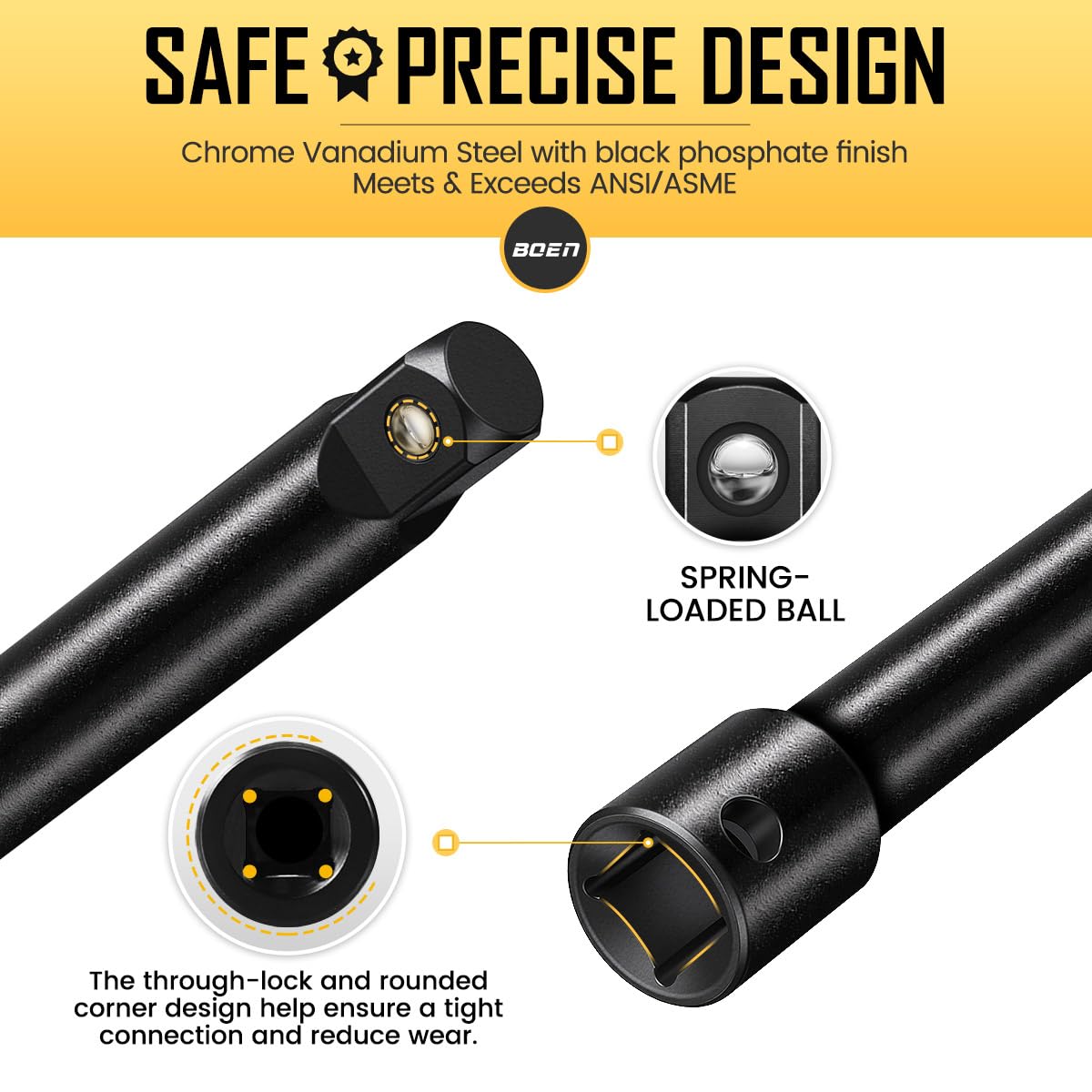 Boen 21 Piece 1/4" & 3/8" & 1/2" Drive Tool Accessory Set, Includes Socket Adapters, Extension Bars, Swivel Universal Joints, Impact Coupler and 1/4" Hex Shank