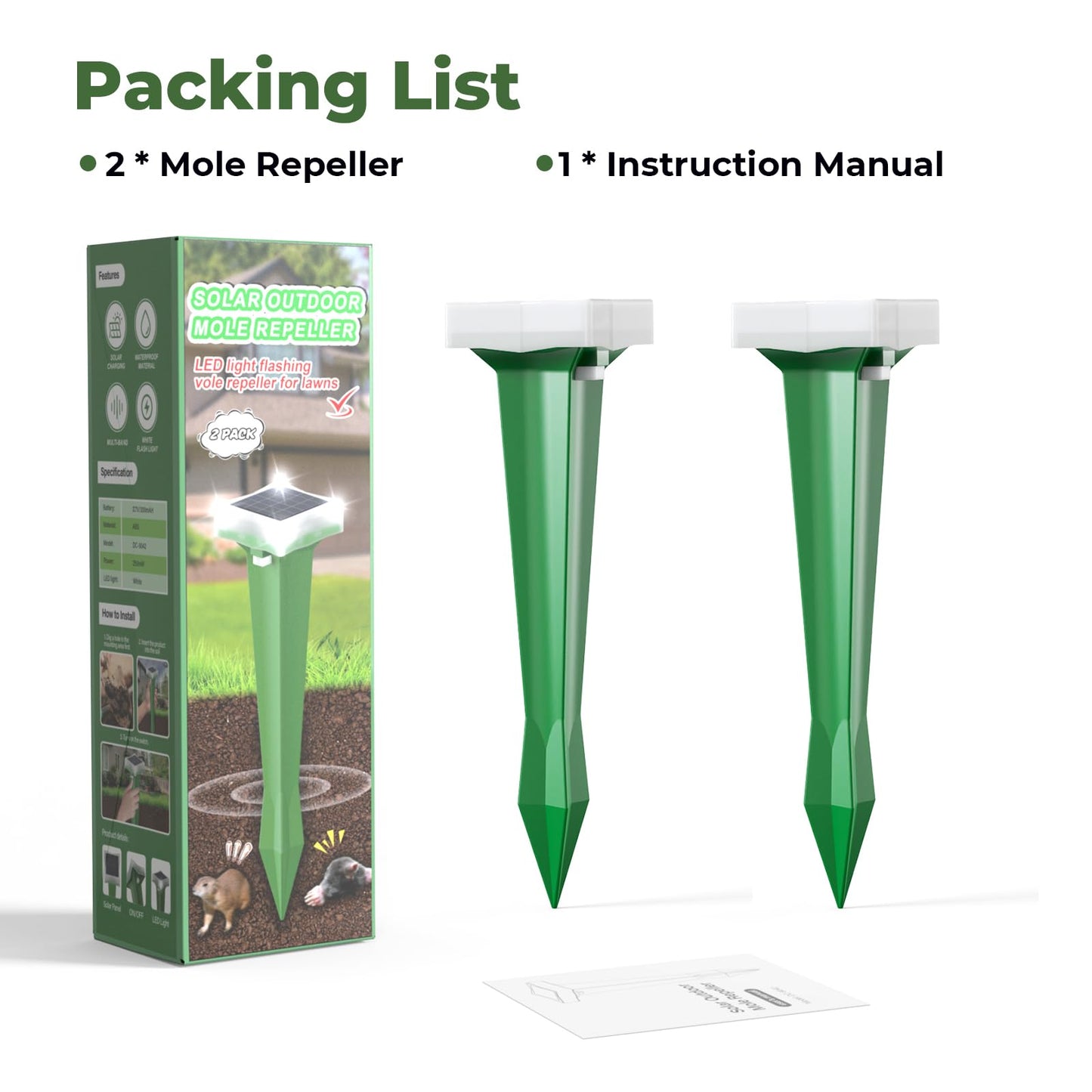 Animal Deterrent Devices, 2 Pack Solar Powered Mole Repellent Raccoon Cat Repeller, Outdoor Waterproof Squirrel Repellent Bird Repellent Devices Outdoor Deer Deterrent Devices 400 Hz