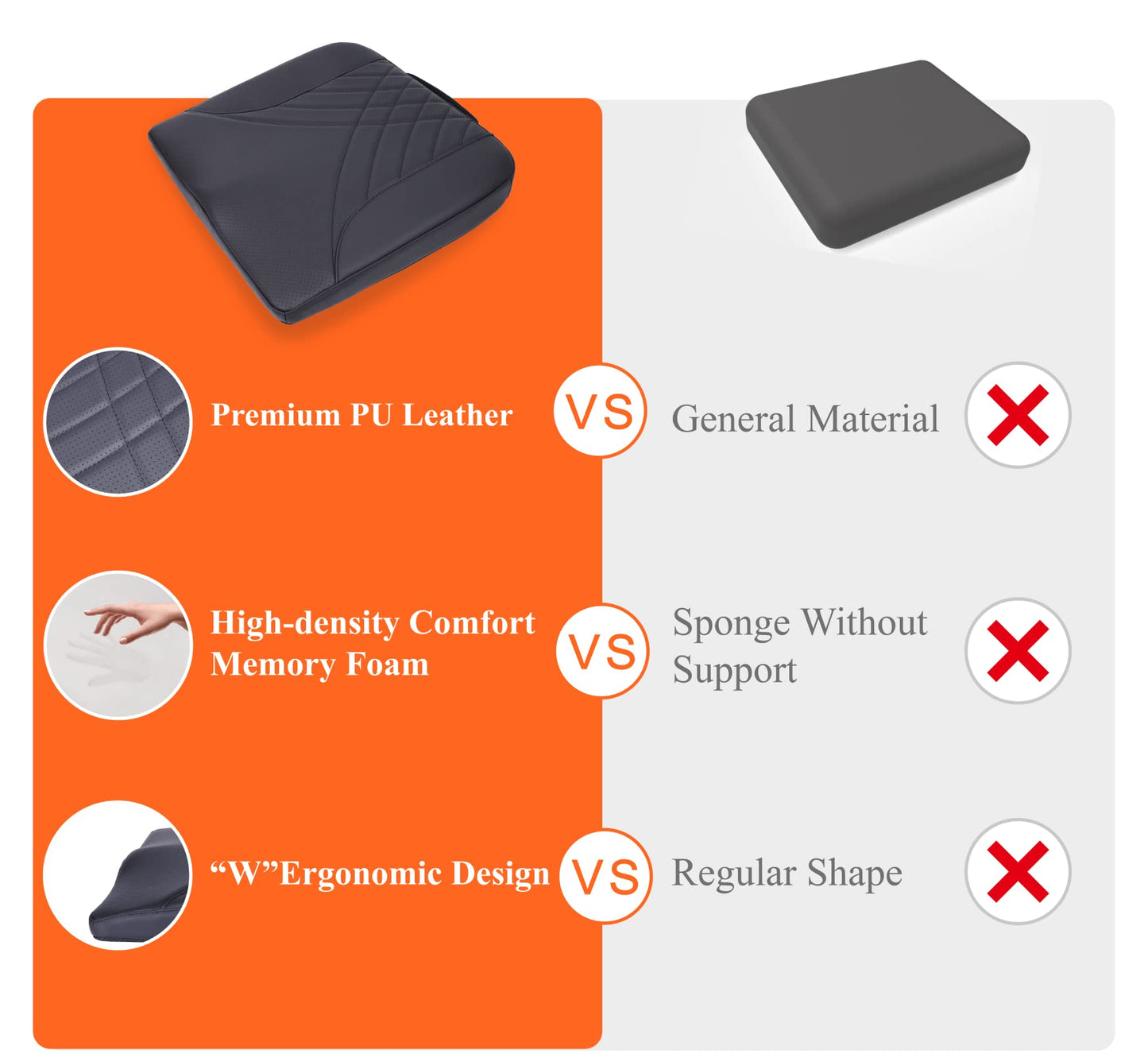 kingphenix Premium Car Seat Cushion, Memory Foam Driver Seat Cushion to Improve Driving View - Coccyx & Lower Back Pain Relief - Seat Cushion for Car, Truck, Office Chair - Black