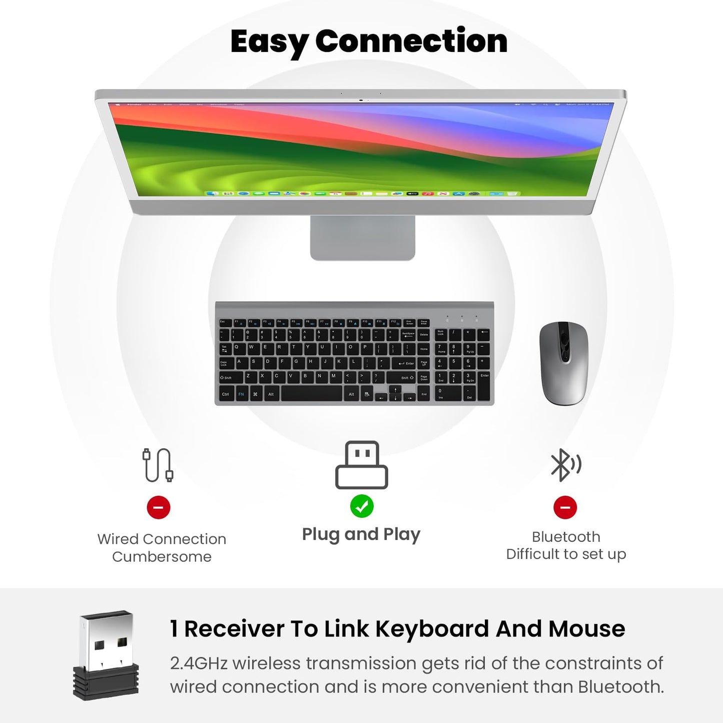 cimetech EasyTyping KF10 Wireless Keyboard and Mouse Combo, [Silent Scissor Switch Keys][Labor-Saving Keys] Ultra Slim Wireless Computer Keyboard and Mouse, Easy Setup for PC/Laptop/Mac/Windows -Grey