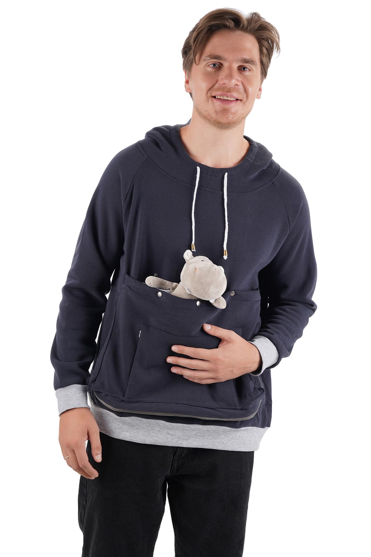 Cat Dog Carrier Hoodie Big Pet Pouch Sweatshirt Puppy Kitten Holder Carrier Pullover Top Kangaroo Unisex Hoodies, Navy, XX-Large