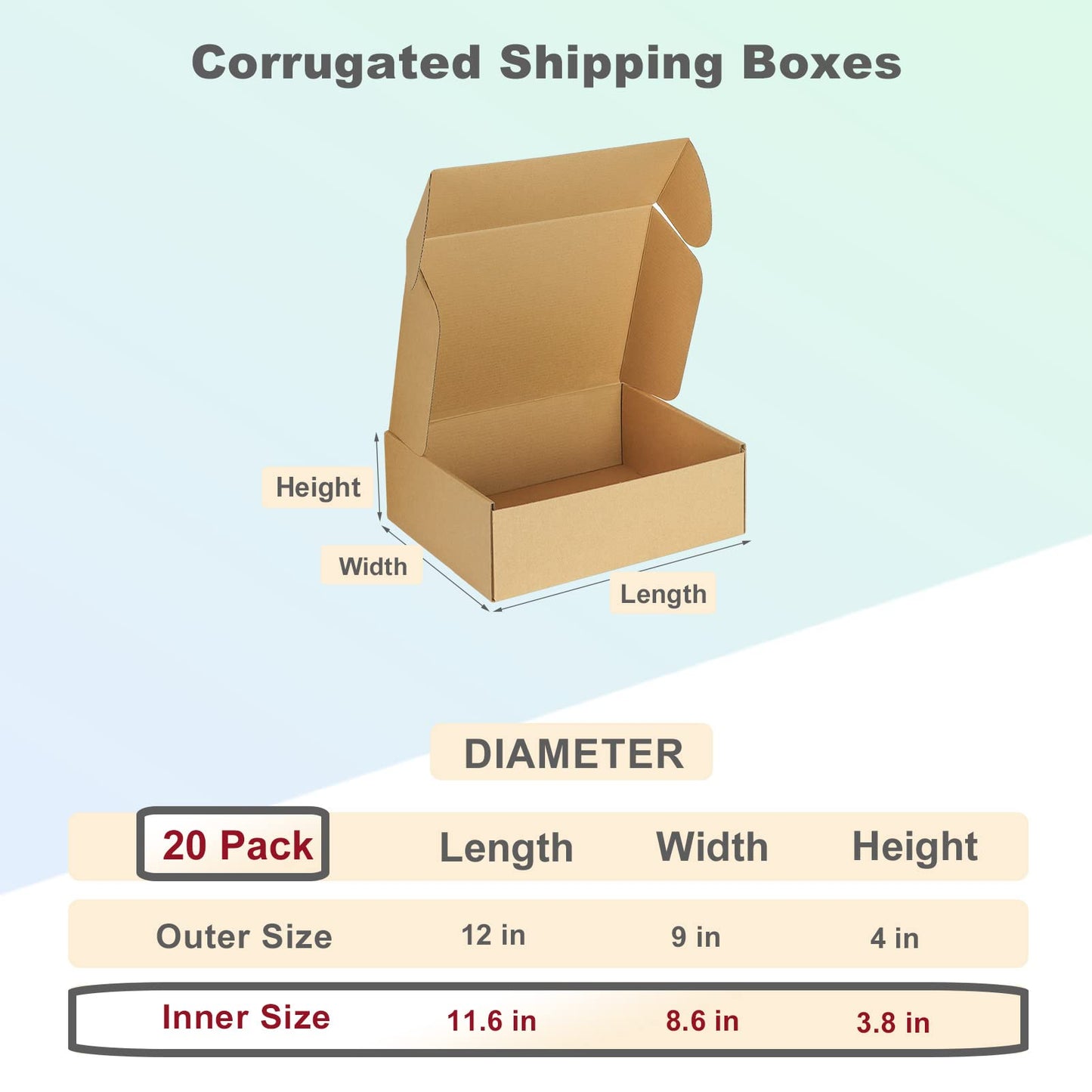 MEBRUDY 12x9x4 Inches Shipping Boxes Pack of 20, Small Corrugated Cardboard Box for Mailing Packing Literature Mailer