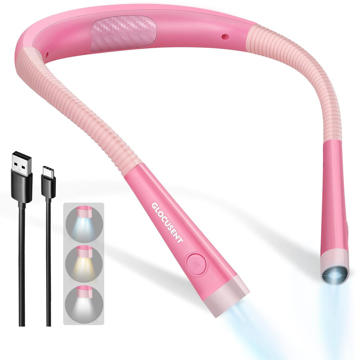 Glocusent Book Light, 3 Color Temperatures Reading Light, Bendable Neck Light, 80 Hrs Lasting Rechargeable Book Light for Reading in Bed, Knitting, Camping, Repairing, Avid Reader Gift