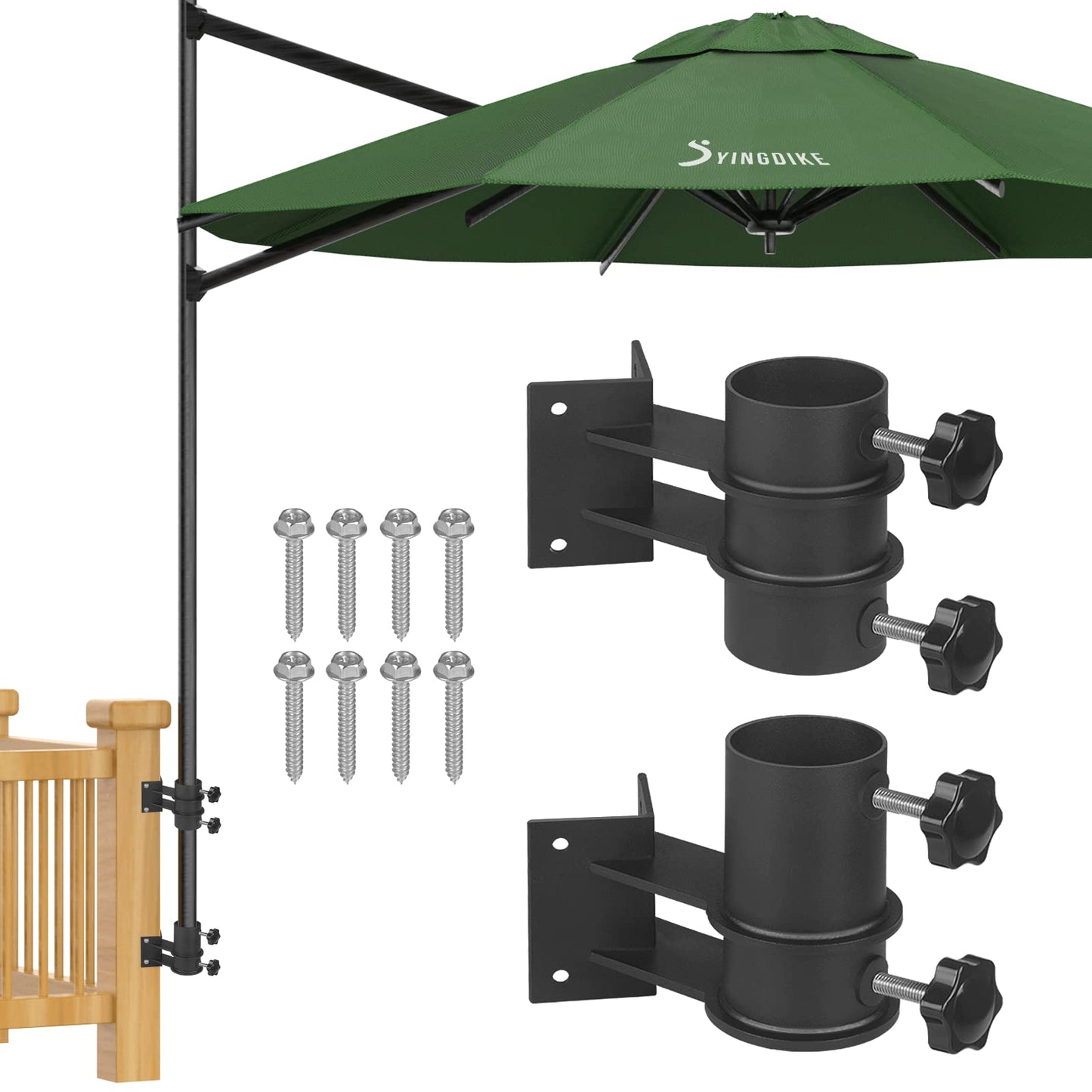 YINGDIKE Patio Umbrella Holder, Outdoor Umbrella Stands - Heavy Duty Umbrella Base and Clamp for Railing or Deck in Patio and Courtyard - Corner Mount (Fit Max OD 2.1 Inch)