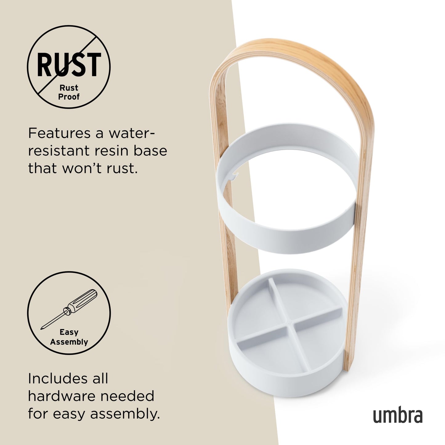Umbra Bellwood Umbrella Stand, Space-Saving Umbrella Stand, Great for The Front Door/Entryway, White Natural