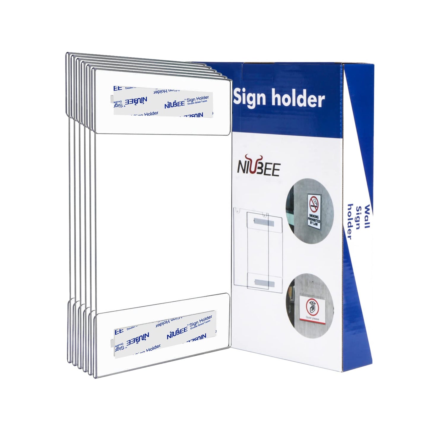 NIUBEE 8.5x11 inch Wall Mount Acrylic Sign Holder with Adhesive For Office, Home, Store, Restaurant-No Drilling (6 Pack)