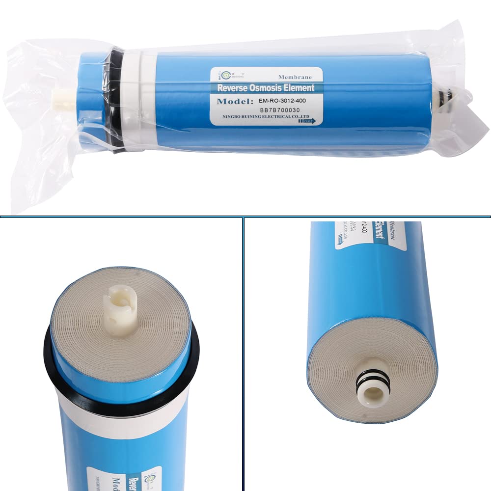 Huining 3012-400GPD Reverse Osmosis Membrane Housing Kit with 3/8 1/4 Quick Connector,Water Pipe,Wrench Whole Set Compatible with Residential Household Water Filtration System