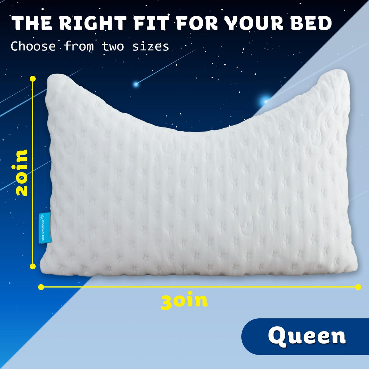 Cooling Side Sleeper Pillow for Neck and Shoulder, Luxury Shredded Memory Foam Curved Bed Pillows for Sleeping Set of 2- Adjustable Queen Size- Washable Cover Crescent White