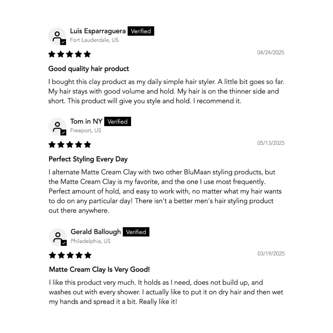 BLUMAAN Matte Cream Clay - Medium to High Hold Matte Finish - Versatile, Easy To Apply, Weightless Control, Quick Effortless Texture with Natural Ingredients - 71 ml/2.5 oz