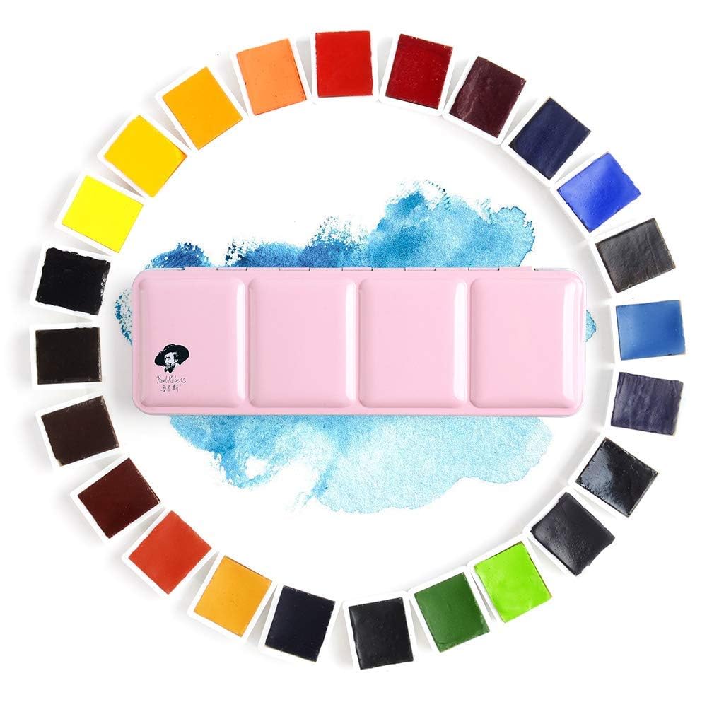 Paul Rubens Watercolour Paint Set, 24 Vibrant Colors Artist Grade Watercolor Paint with Metal Box Case, Art Supplies for Beginners Students Artists