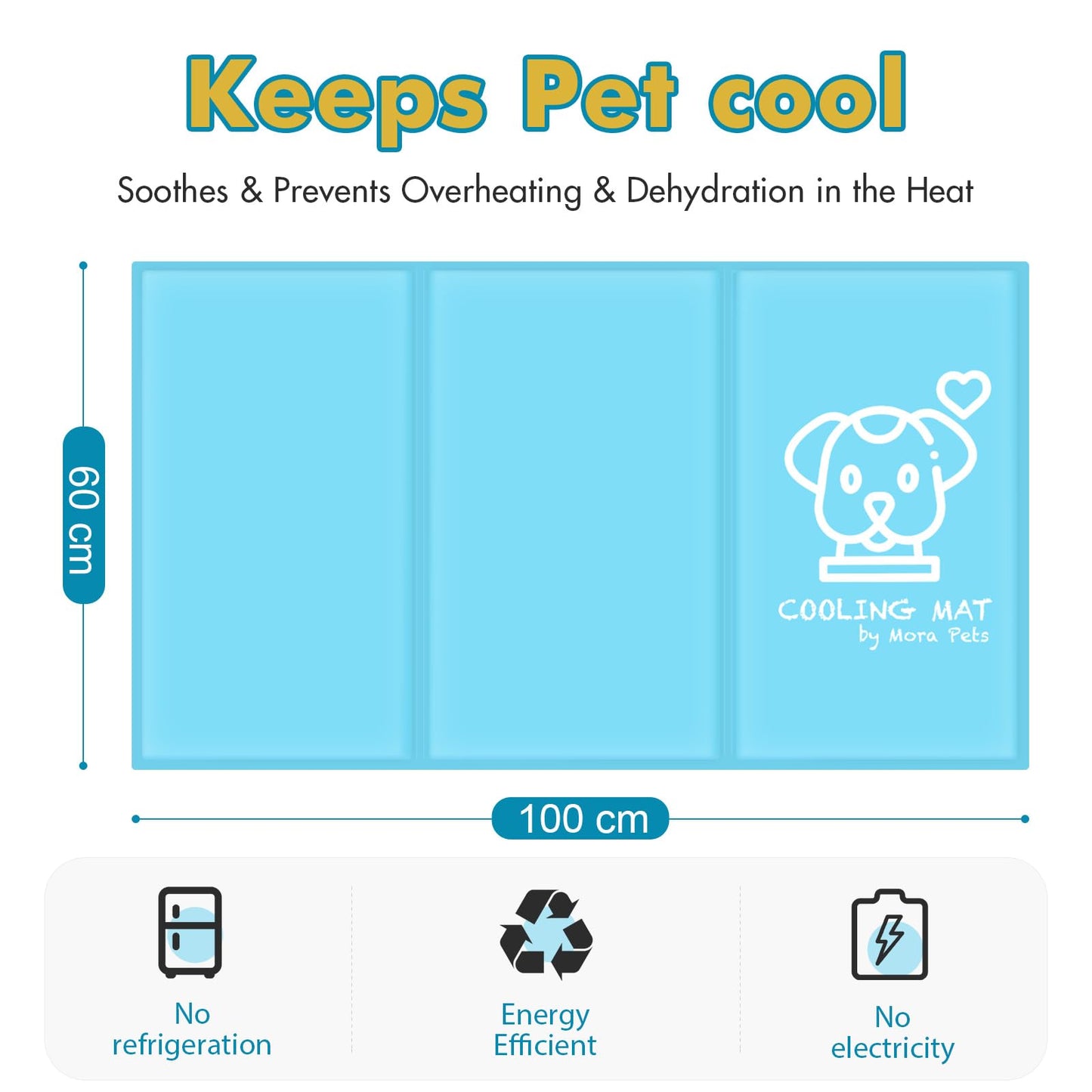 Mora Pets Dog Cooling Mat Gel Cooling Mat for Dogs 100 x 60 CM Self Cooling Pet Bed for Cat and Puppy Pressure Activated Cooling Pad for Large Medium Small Dogs X- Large 39.5 x 24 inch