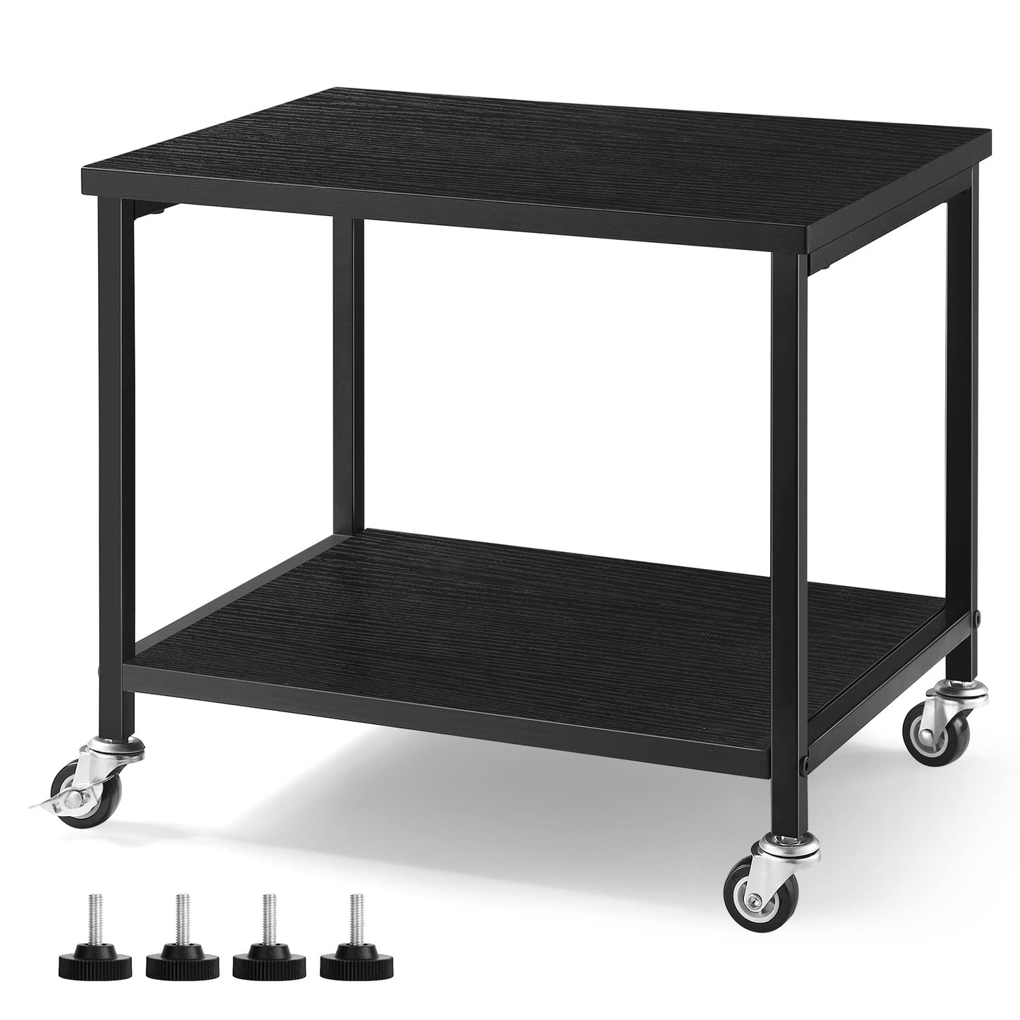 BTY Under Desk Printer Stand Small Printer Table with Storage Shelf 2 Tier Rolling Printer Stand Rack with Lockable Wheels for Office Home Scanner Printer (Black)