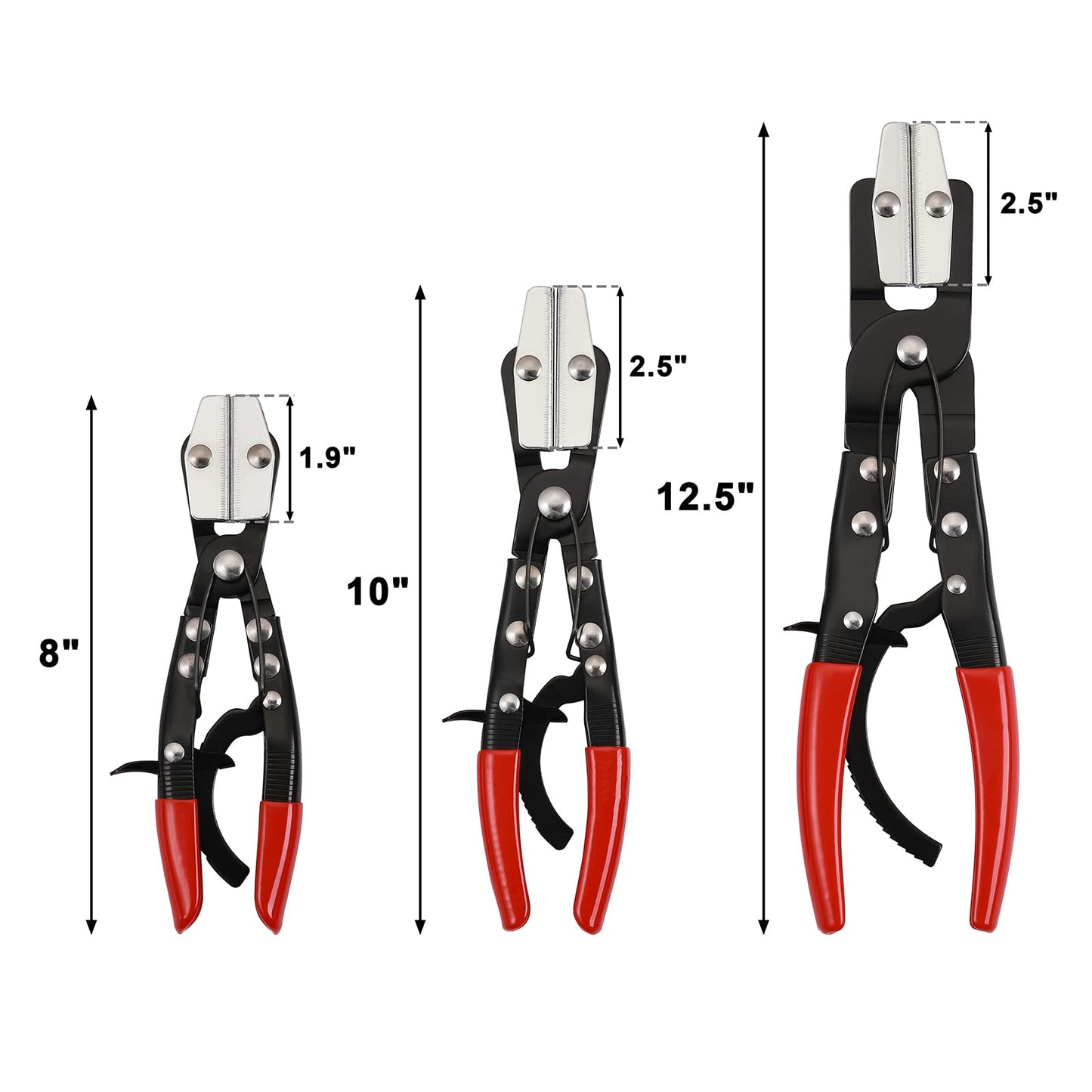 Mayouko Metal Hose Pinch Off Pliers, Automatic Locking Ratcheting, Pliers for Coolant Hose, Radiator Hose, Fuel Hose, Carbon Steel, 8", 10", 12"