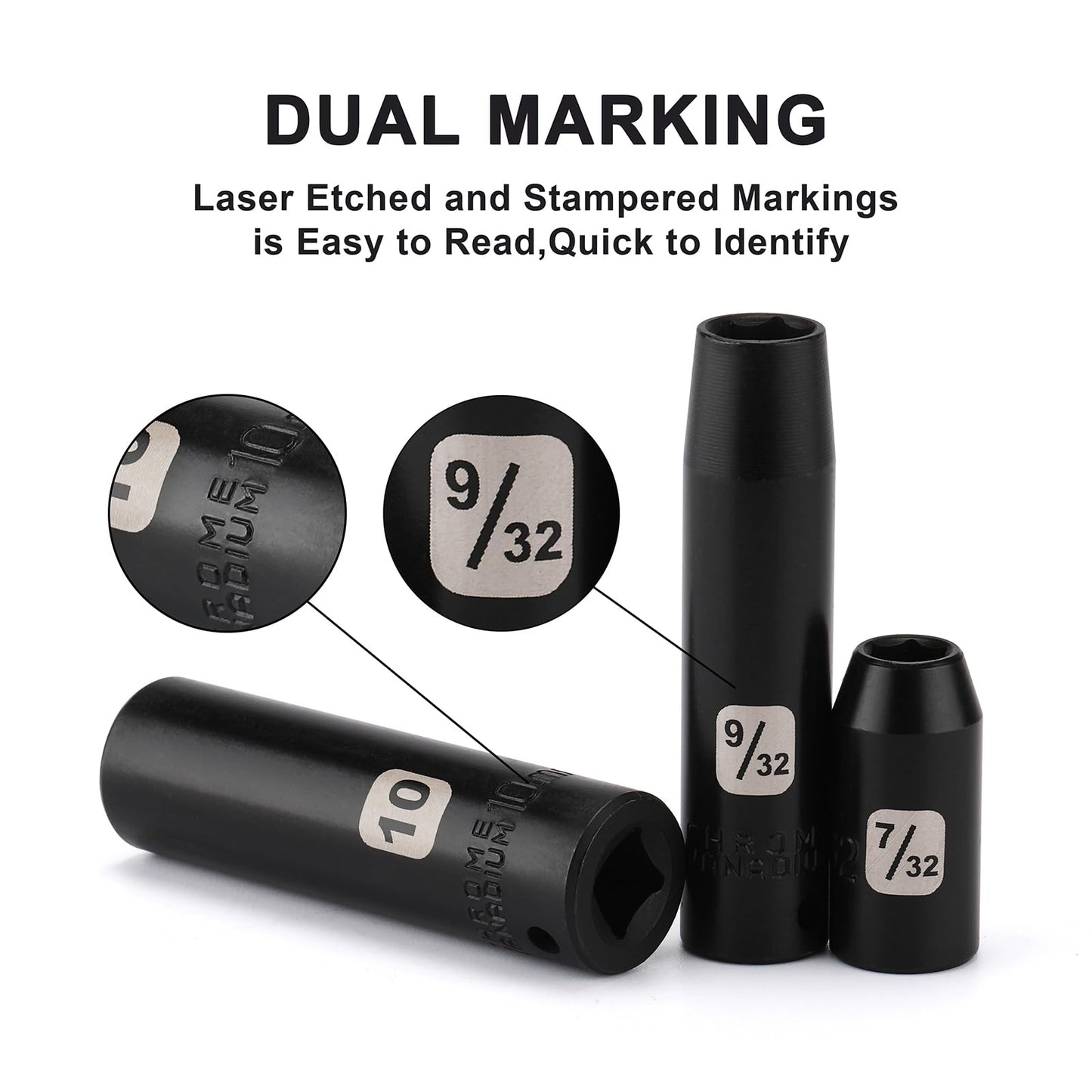 Mayouko 50PCS 1/4 Inch Drive Master Impact Socket Set,Metric/SAE,Deep/Shallow,6 Point,CR-V, 5/32 Inch - 9/16 Inch, 4mm - 15mm.