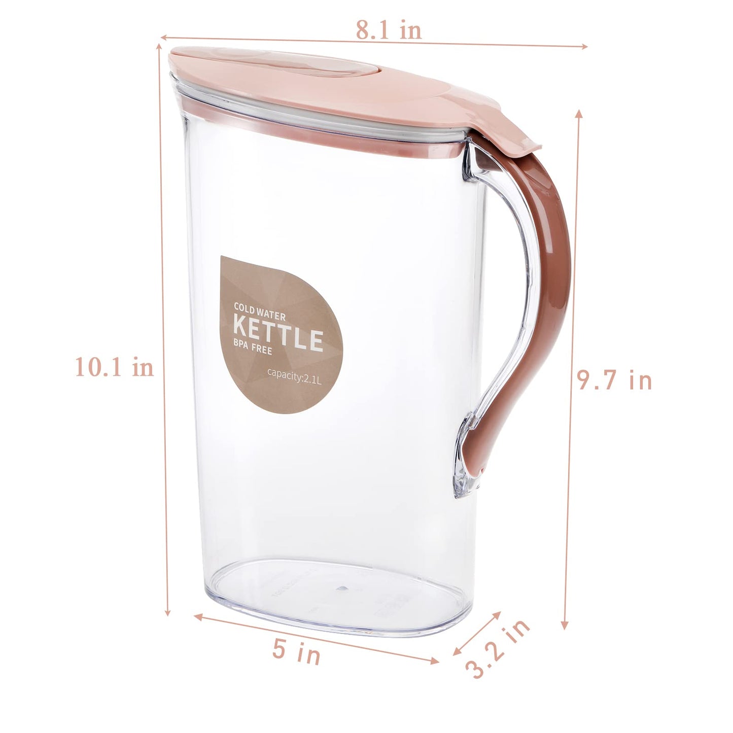 Coloch 2 Pack 2 Quart/64oz Plastic Water Pitcher with Flip Top Spout Lid, Clear Slim Water Container for Fridge Door Juice Pitcher with Scale Line for Tea, Lemonade, DIY Drinks, Blue and Pink