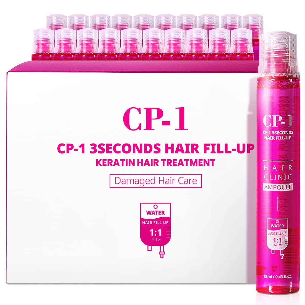 CP-1 3 Seconds Hair Fill-Up Heating Mask Ampoule for Damaged Hair, Broken Hair, Quick Hair Treatment, Travel Size 260ml (13ml x 20set)