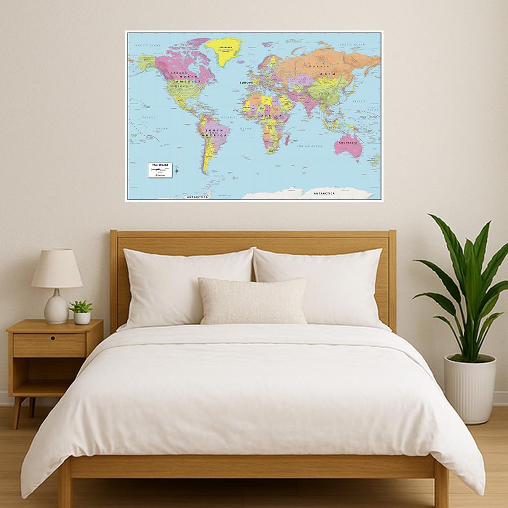 MapSherpa: World Wall Map - Large - 48 x 32 inches - Front Lamination