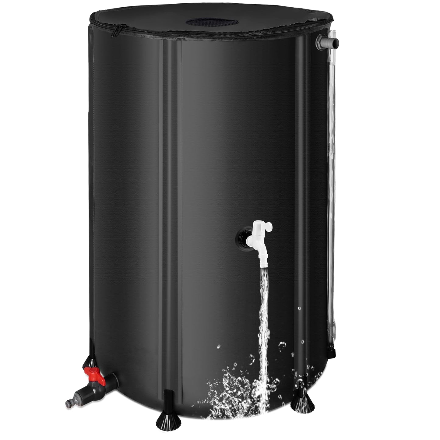 Collapsible Rain Barrel Water Collection System - 100 Gallon Portable Water Storage Tank,Foldable Rainwater Collect System Downspout, Water Catcher Container with Filter, Spigots＆Overflow Kit,Black