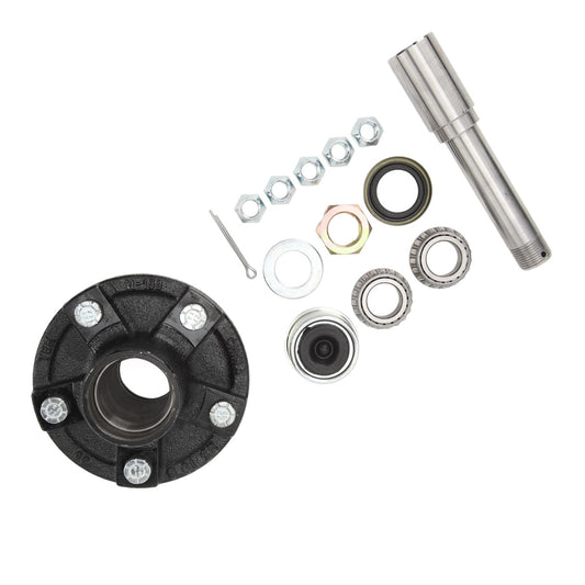 2000 Lbs Trailer Axle Spindle, Includes 5 Bolt On 4.5in Idler Hub, 1in Round BT8 Spindle, Wheel Hub Kit for Cargo Boat Trailer, Enhanced Towing Stability