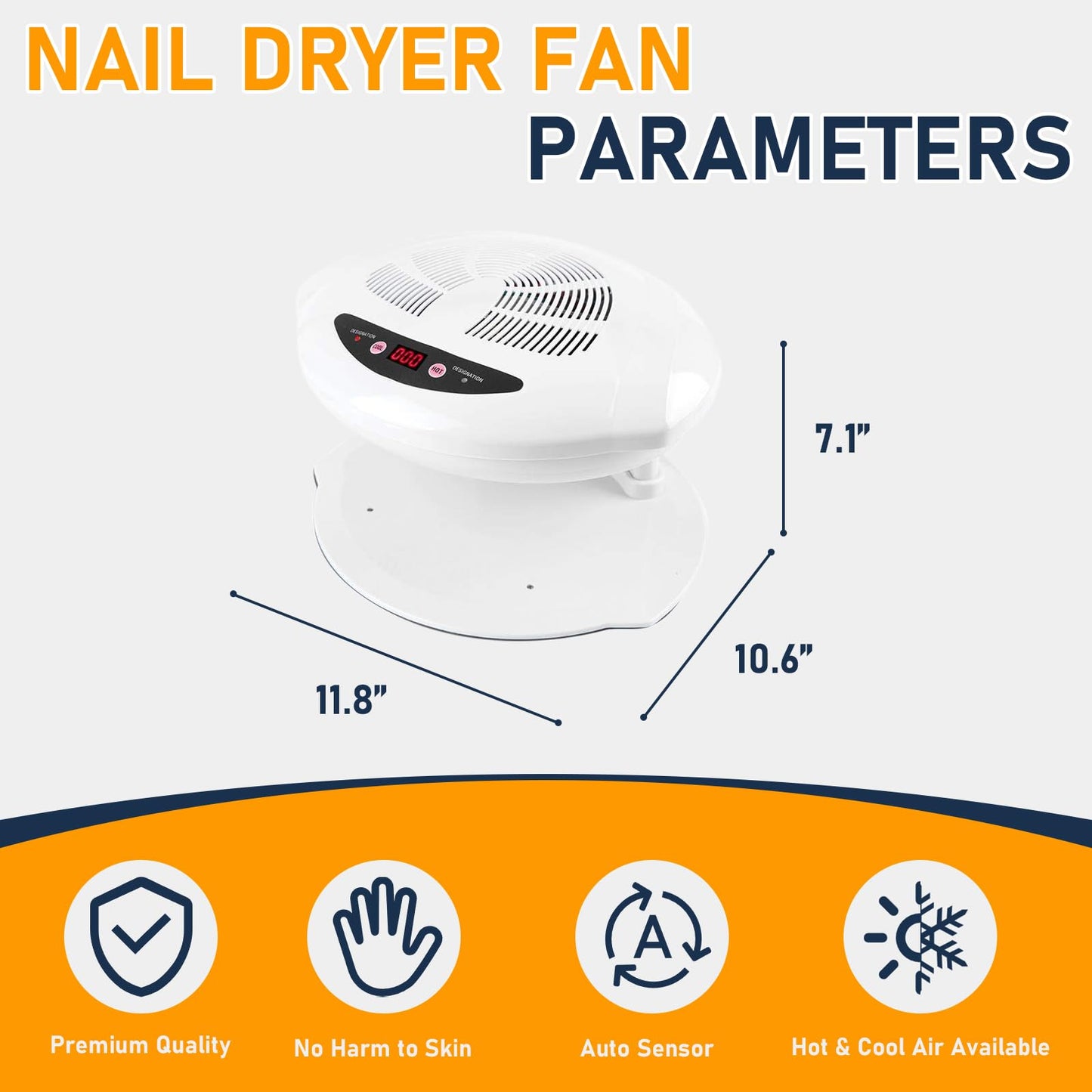 QUTUNI Nail Dryer for Regular Polish, 400W Air Nail Dryer Fan with Auto Sensor, Professional Nail Drying Fan with Hot and Cool Air for Salon and Home Use