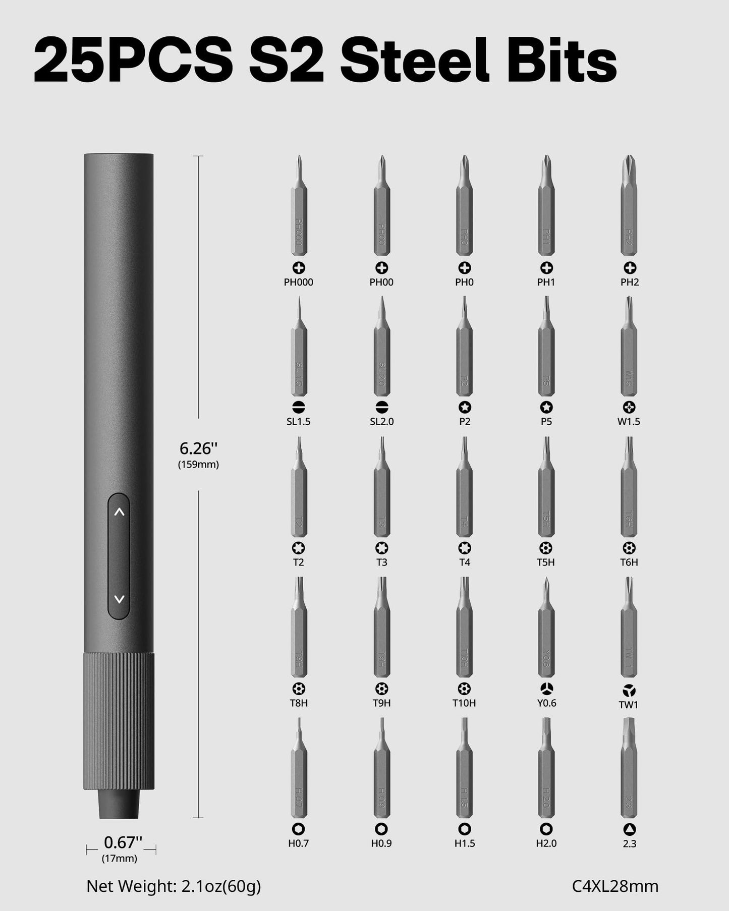HOTO 25-in-1 Mini Electric Screwdriver, 3.7V Precision Screwdriver Set, USB-C Rechargeable, Compact Magnetic Tool for Phone, Laptop, Camera, DIY Projects, Electronics Repair