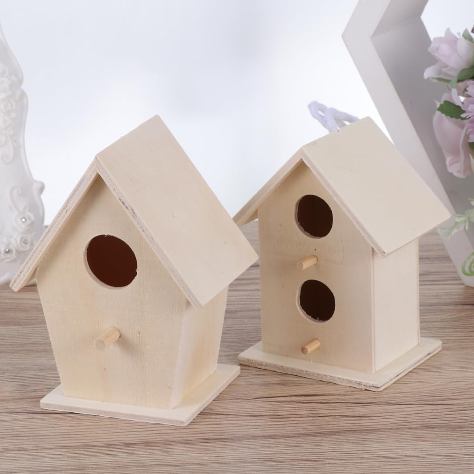 CIMAXIC 5Pcs Wooden Bird Nest Ornaments DIY Unfinished Birdhouses for Painting and Decoration Natural Wooden Craft for Small Birds Outdoor Garden Decor