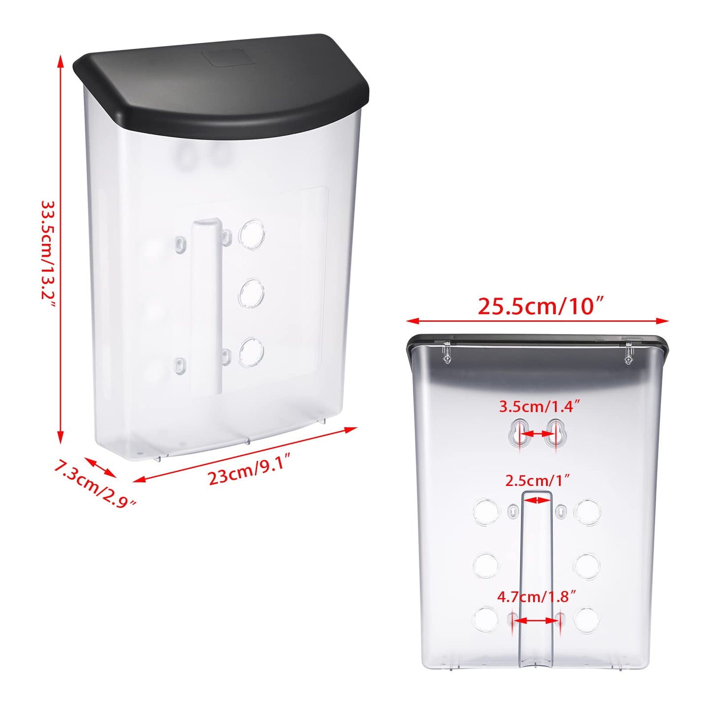JuxYes Outdoor Literature Display Box with Black lid, Wall Mount Postcard Holder Brochure Holder, Clear Outdoor Document Holder 9.1 * 2.9 * 13.2 inches