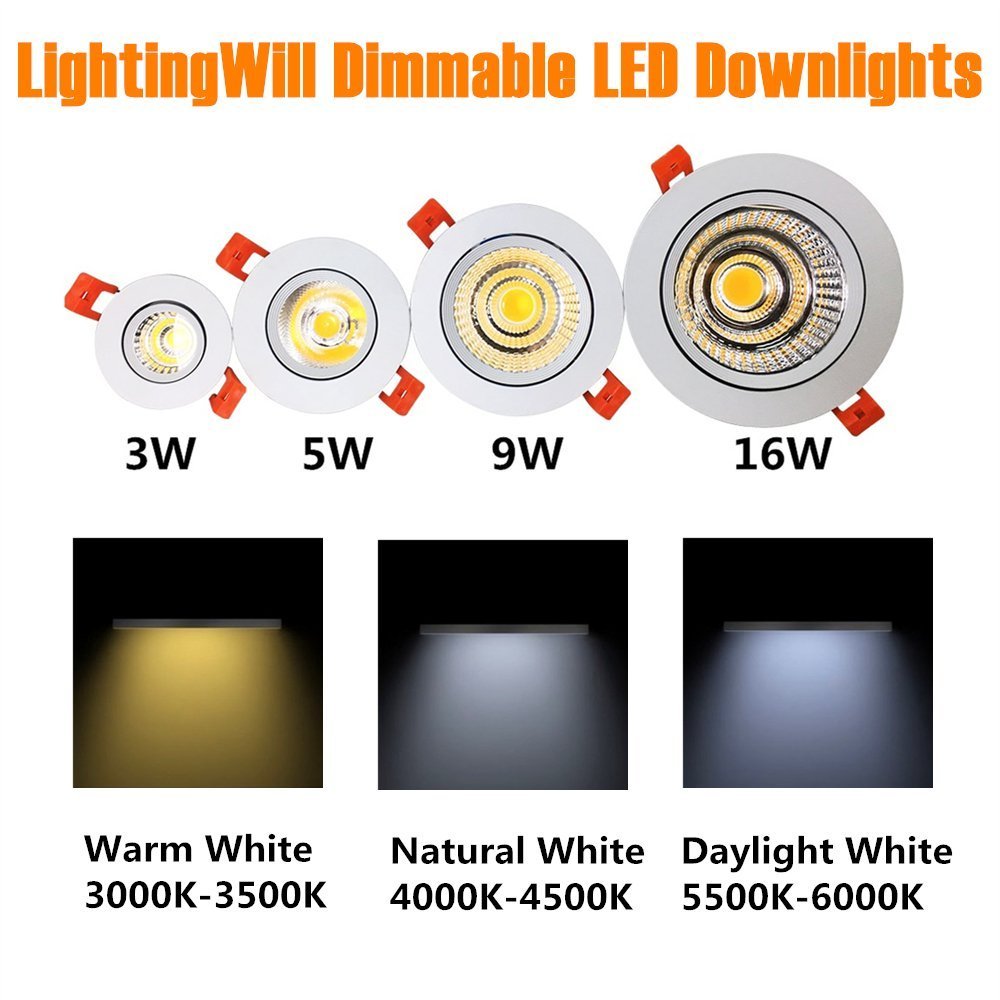 LightingWill 10-Pack 3W CRI80 LED Downlight Dimmable 220LM Directional Recessed COB Ceiling Light Cut-out 2in(51mm) 60 Beam Angle 3000K-3500K Warm White 25W Halogen Bulbs Equivalent