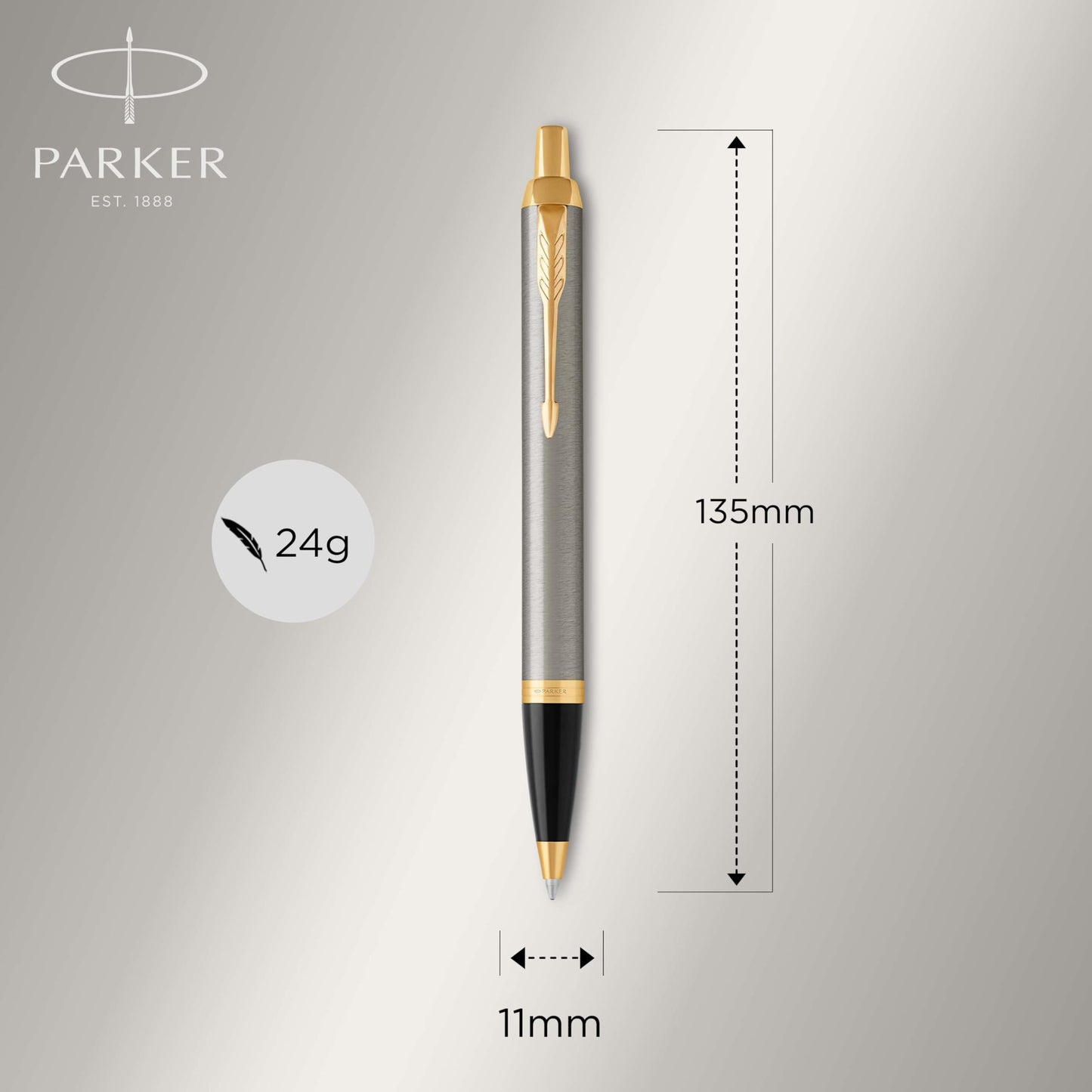 Parker IM Ballpoint Pen, Brushed Metal with Medium Point Black Ink Refill (1975559), ‎1 Count (Pack of 1)