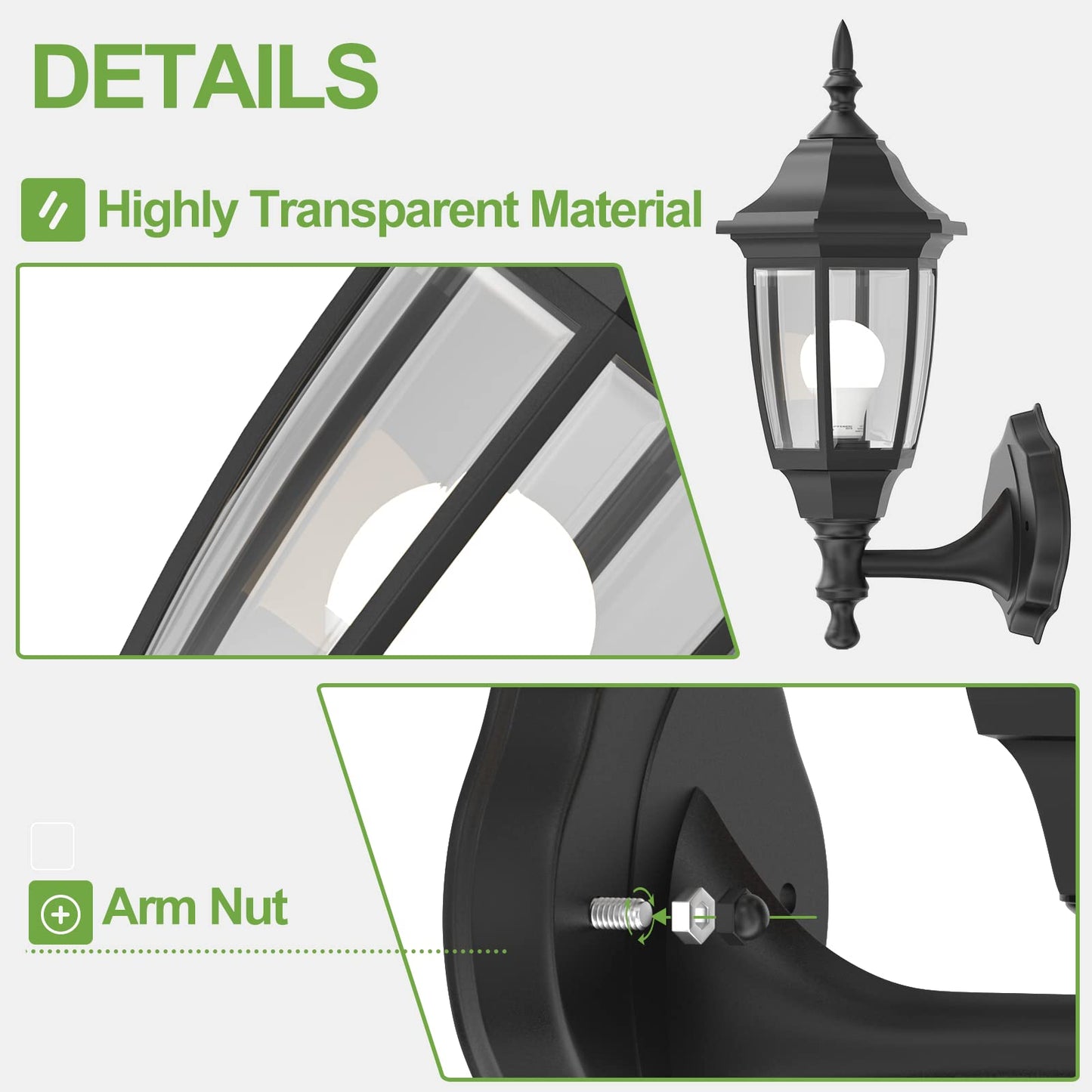 EMART Outdoor Porch Light, Exterior Wall Mount Lantern Fixtures, Anti-Corrosion Waterproof Plastic Material, E26 Socket Lamp for House, Garage, Outside, Backyard, Black, 2 Pack (Bulb Included)