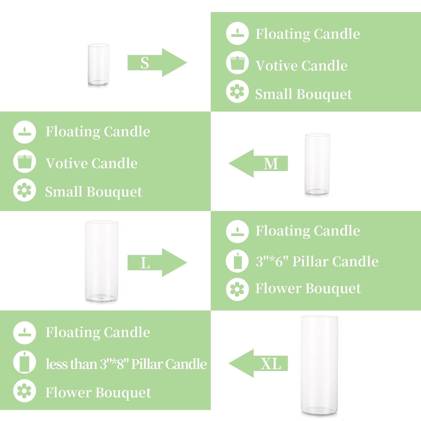 Glasseam Cylinder Vases Set of 12, Hurricane Candle Holder Clear Different Sizes, Modern Glass Cylinder Vase, Glass Vases for Centerpieces for Home Decor Wedding Centerpieces, Events, 4''+ 6''+7.8''