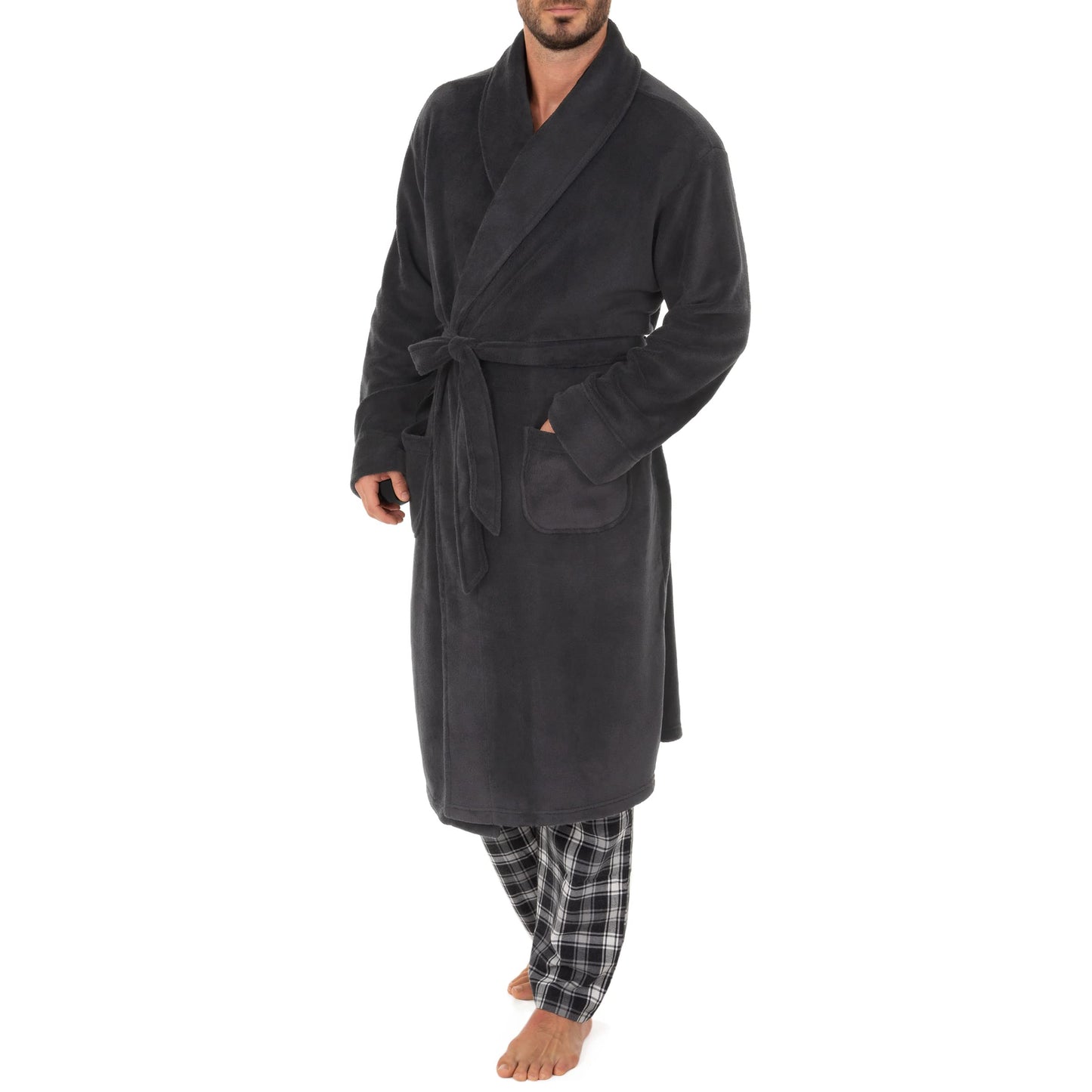 Van Heusen Mens Comfort Soft Fleece Robe, Grey, One Size