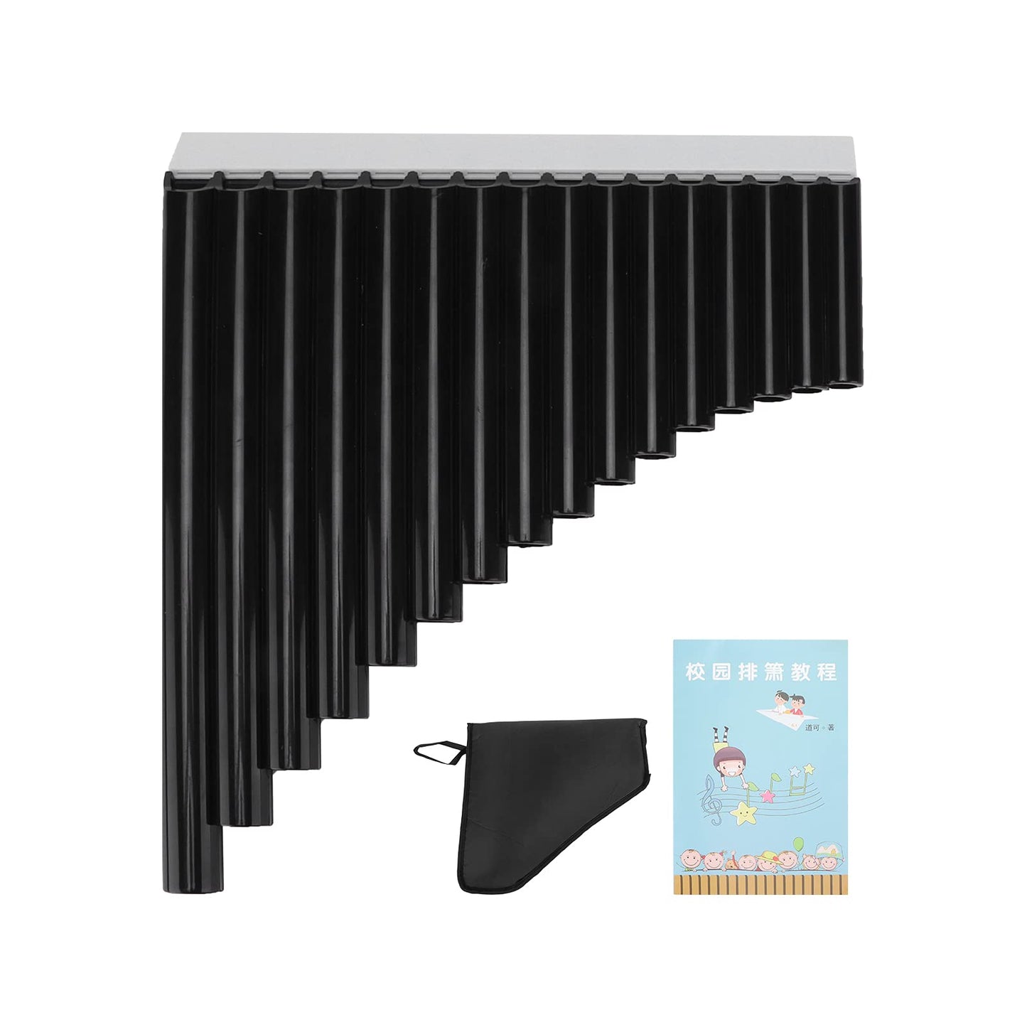 Pan Flute 16 Pipes C Key ABS for Beginners Kids Adults Students Teachers with Carry Bag and Manual (Black)