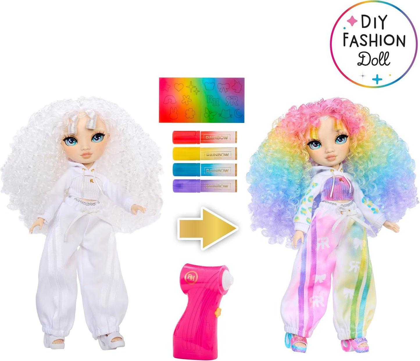 Rainbow High Air Brush & Create DIY Fashion Doll with Airbrush Marker Kit, Washable Rainbow Markers, Long Hair, Green Eyes, Color, Create, Play, Rinse and Repeat. Creative 4-12+