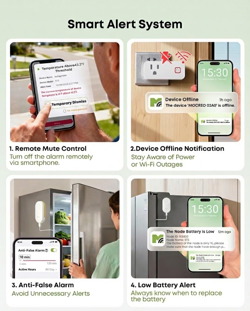 MOCREO ST5 WiFi Freezer Thermometer Alarm, Email Alert, App Notification, Data Logging Export, No Subscription Fee, Remote Temperature Sensor for Refrigerator, Freezer, Hot Tub (2 Pack)