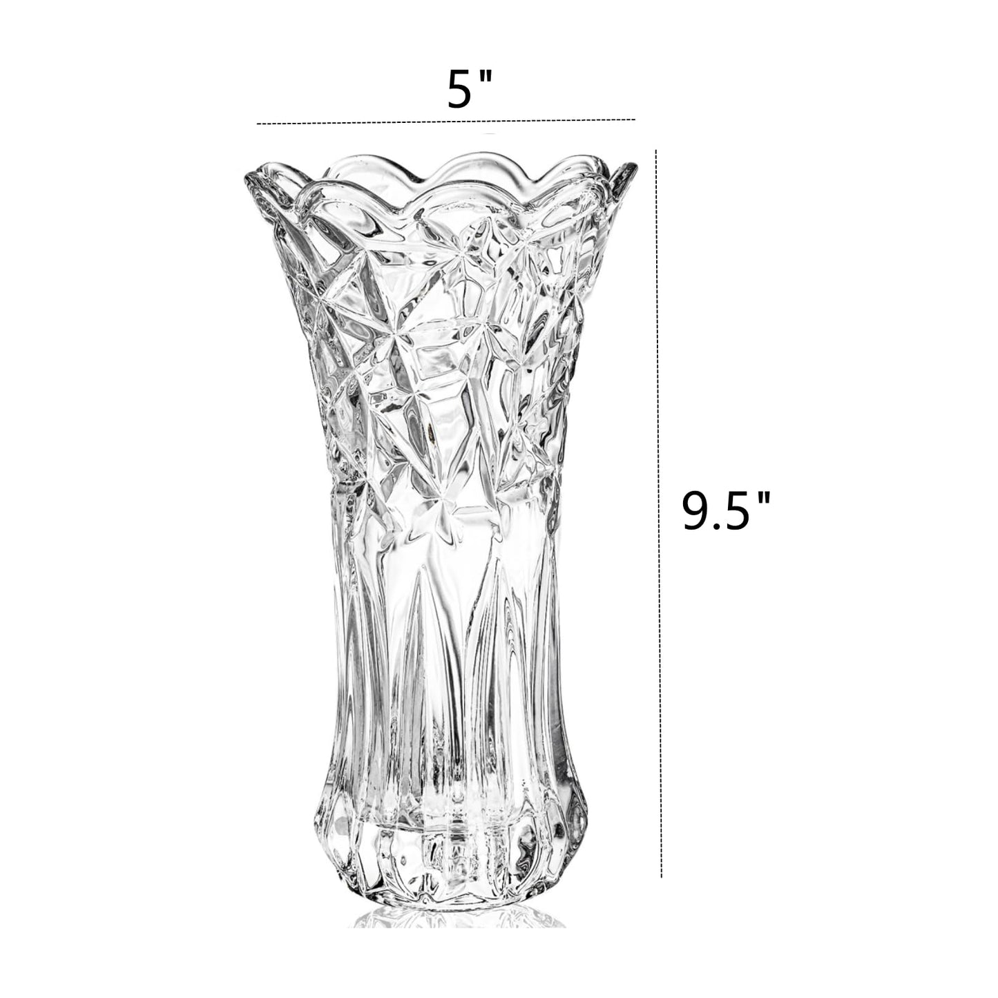 Dicunoy Set of 2 Glass Flower Vase, 9.5" Large Crystal Vase, Clear Flower Vases for Centerpieces, Modern Crystal Rose Vase, Heavy Duty Cylinder Flared Vase with Heavy Base for Home Office Decoration