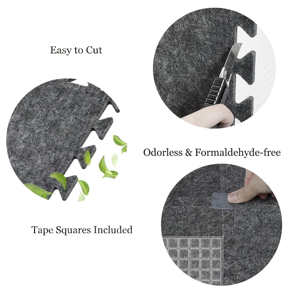 16 Pcs Thick Sound Absorbing Interlocking Floor Mats 11x 11 X 0.4 Inches High Density Piano Carpet Drum Rug Non Slip Anti Vibration Soundproof Pads Acoustic Blanket for Music Studio (Grey)