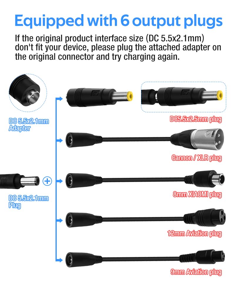 54.6V 3A Charger, Charging Speed is 100% Fast Than 1.5A and 50% Faster Than 2A,6 Plug for Various Lithium Batteries, Such as Lawn Mower and Wheelchair Lithium Batteries, etc. (3A-6 Plugs)