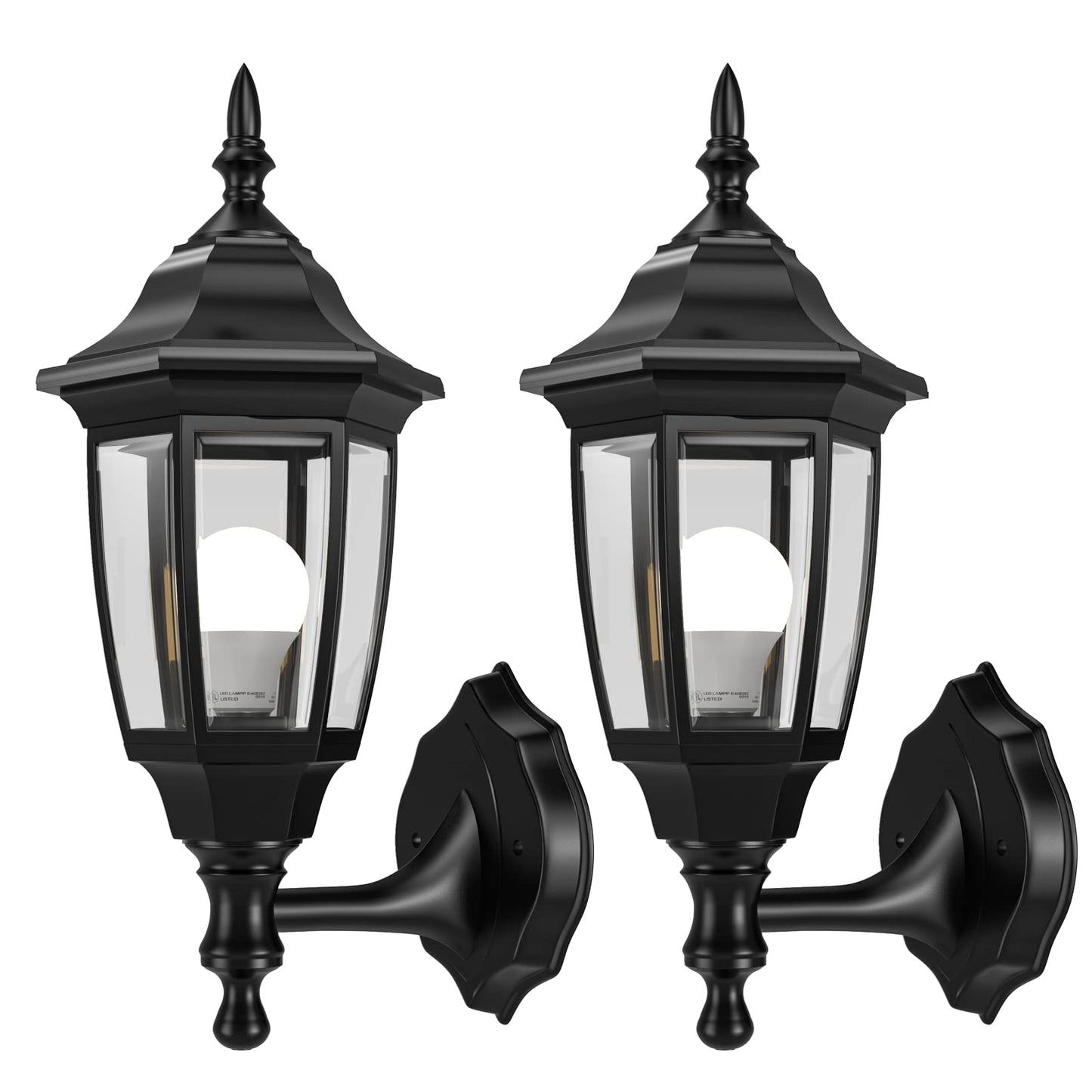 EMART Outdoor Porch Light, Exterior Wall Mount Lantern Fixtures, Anti-Corrosion Waterproof Plastic Material, E26 Socket Lamp for House, Garage, Outside, Backyard, Black, 2 Pack (Bulb Included)