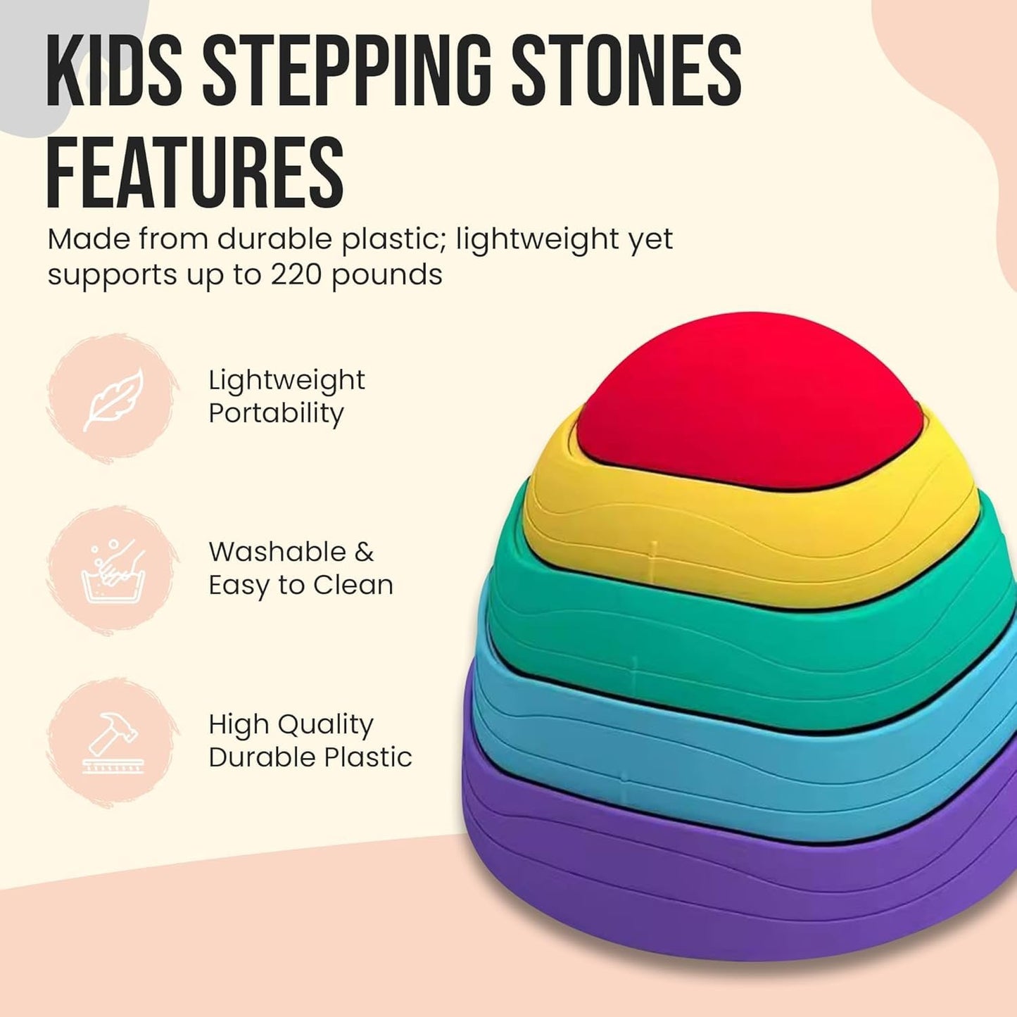 Kids Balance Board Stepping Stones – 6-Piece Non-Slip Obstacle Course for Toddlers 18M+, Sensory & Motor Skill Development, Indoor & Outdoor Play, Durable & Portable