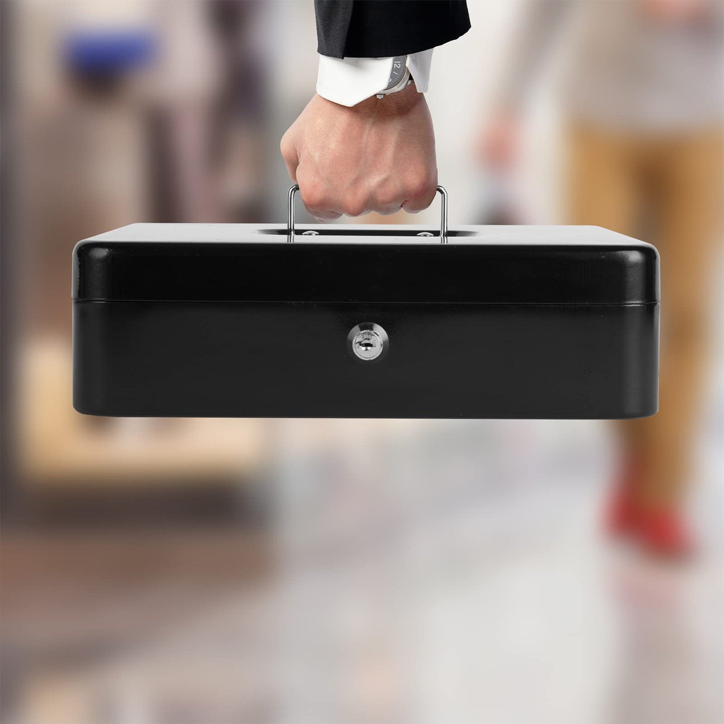 Sumerfnt Cash Box with Money Tray and Lock Money Box for Cash, Metal Locking Cash Box - 11.8" x 9.4" x 3.54" Black