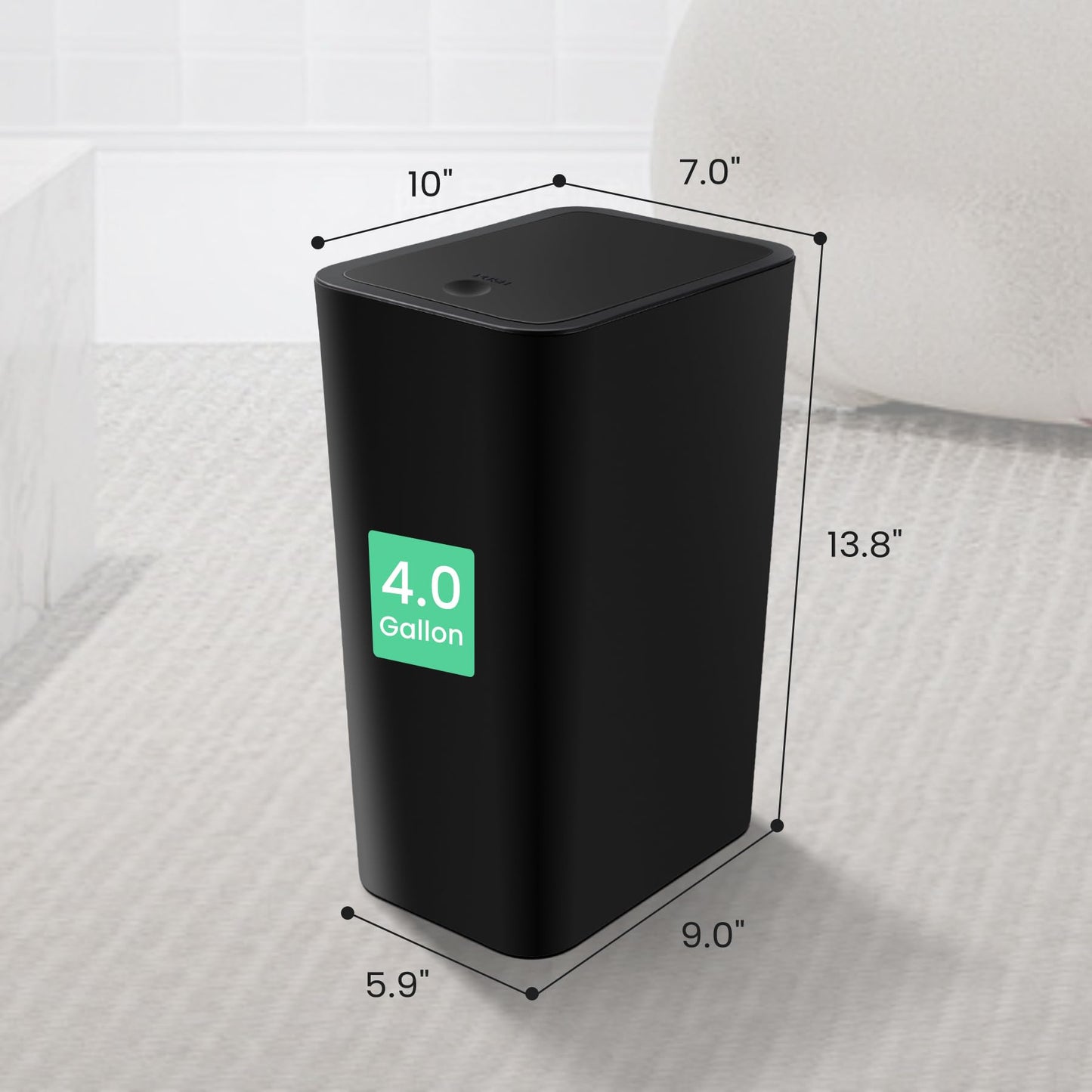 Cesun 2 Pack Bathroom Trash Can with Lid, 4.0 Gallon / 15 Liter Small Garbage Can with Press Top Lid, Plastic Wastebasket with Pop-up Lid for Toilet, Office, Bedroom, Living Room, Black