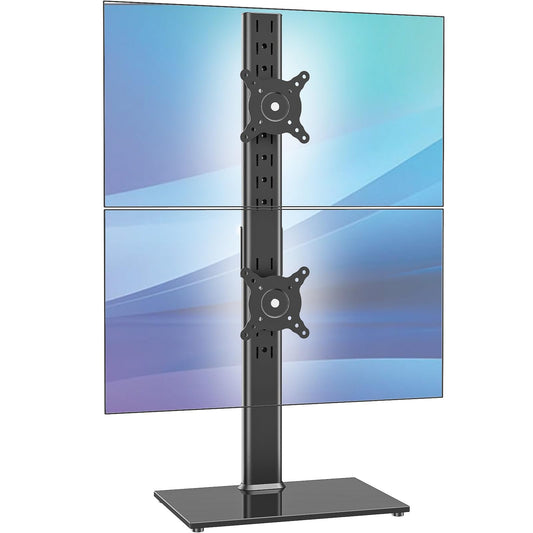 AX WABER Dual Monitor Stand Vertical Stack Screen Free-Standing Desk Mount Arm Riser Fits Two 13 to 34 Inch Computer Monitors with Swivel,Tilt, Height Adjustable,VESA Stand 100x100mm, 75x75mm AX05TB02