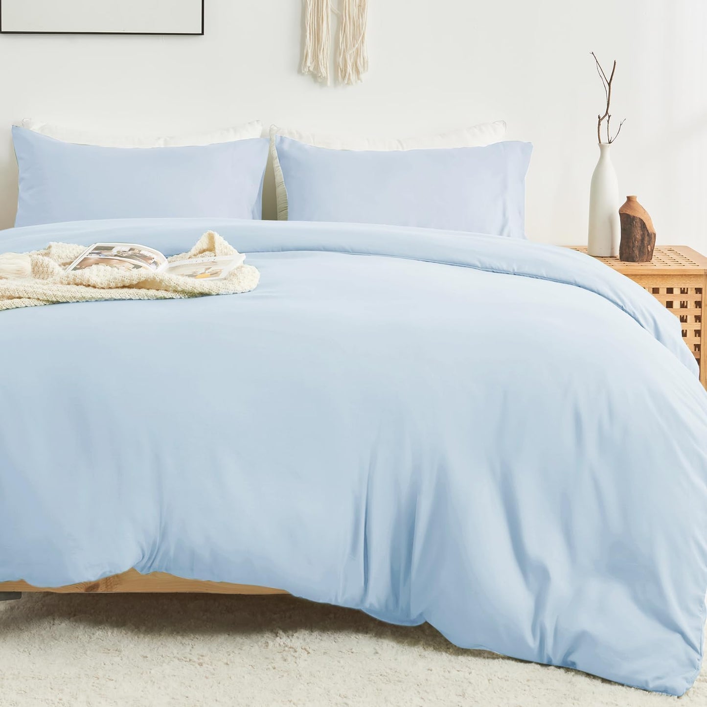 Sasttie Duvet Cover Queen, 3-Piece Ultra Soft Double Brushed Bedding Sets for All Season Use, Includes 1 Duvet Cover 90x90 Inches, 2 Envelope Pillowcases 20x30 Inches, Light Blue