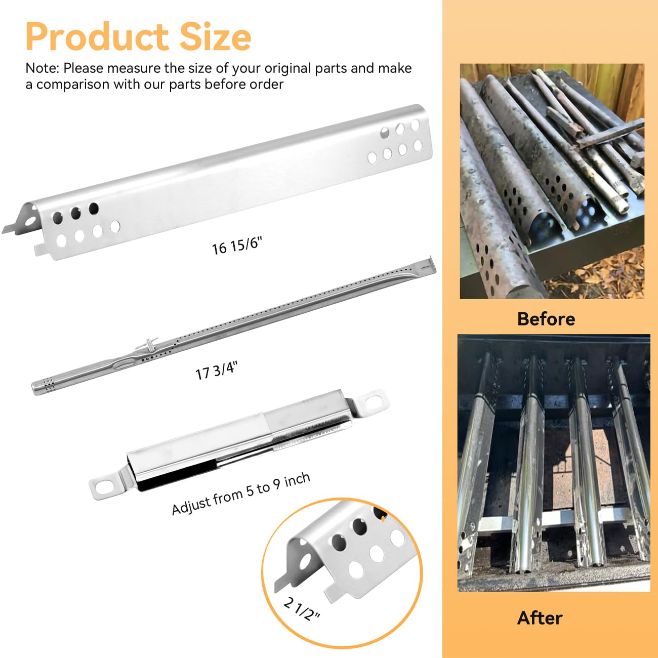 463276517 6-Burner Grill Replacement Parts for Charbroil Performance 6 Burner 463244819 463277918, 5 Burner 463347519, 4 Burner 463342119, G470-5200-W1 Burner, 470-0004-W1A Heat Plate, Crossover Tube
