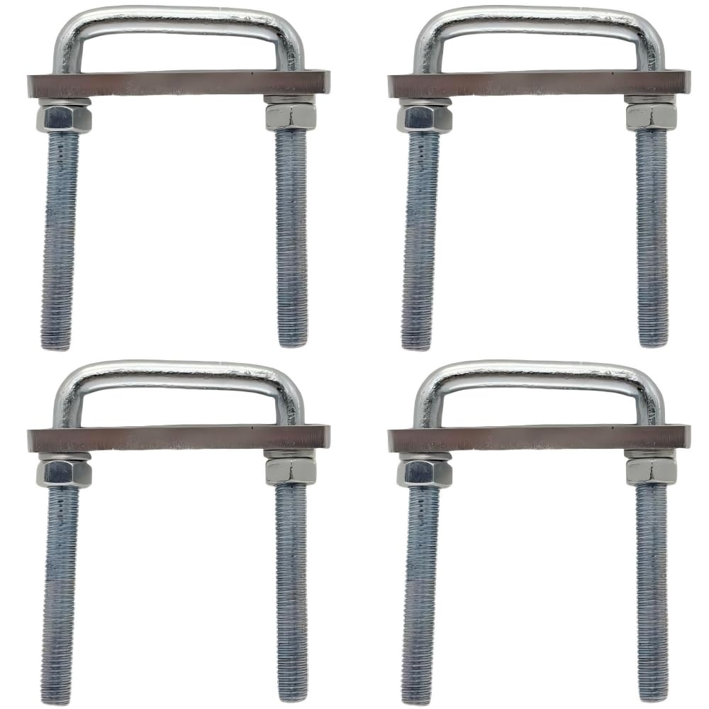 4 Pack Square U-Bolt for Trailer - Fits 2.5 Inch Wide Leaf Springs, Galvanized Steel Clamp Set, Secure Fit for Truck, Boat and Trailers