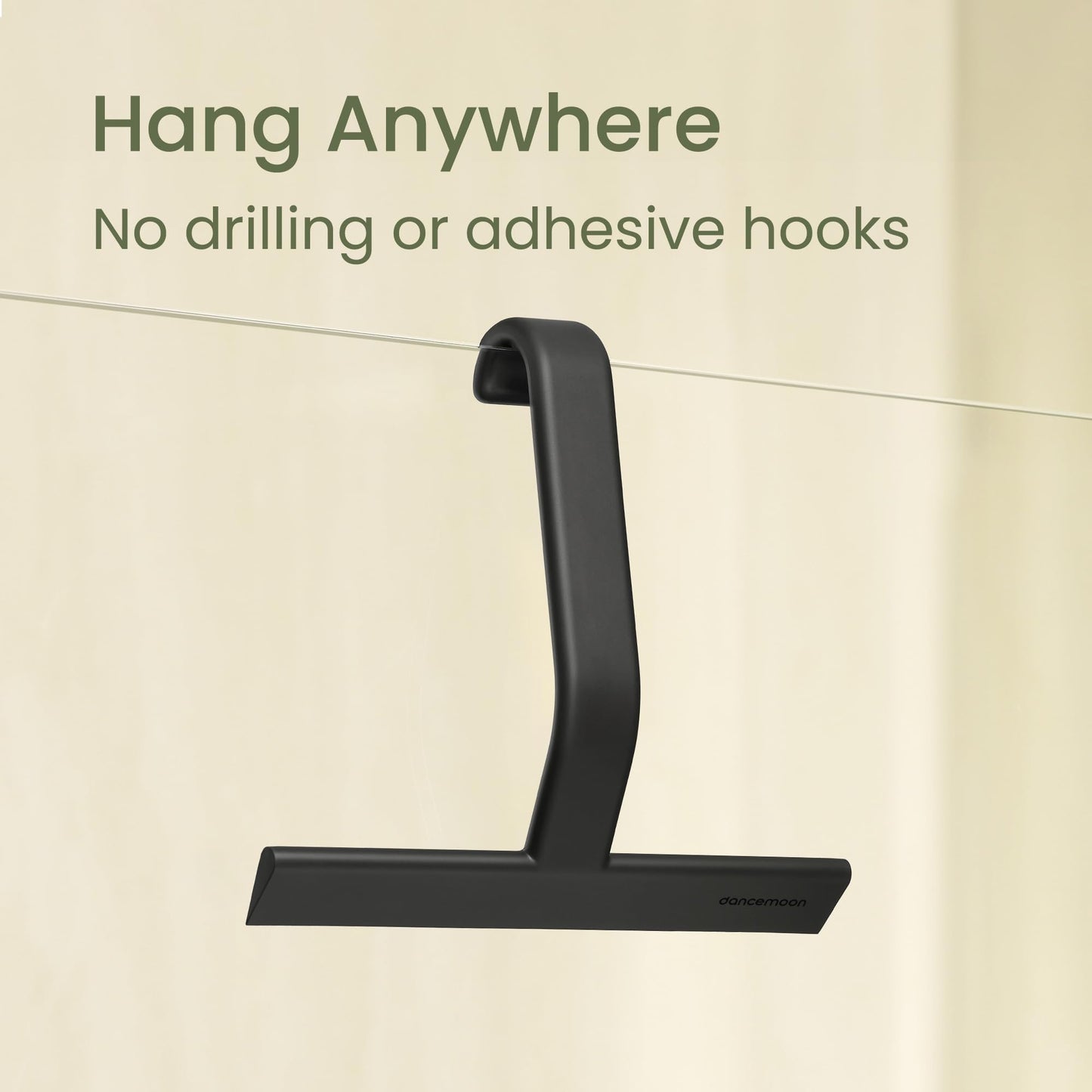 dancemoon JustHang Shower Squeegee for Glass Doors, All-One-Piece Silicone with Built-in Hook Design for Easy Hanging, Household Window Mirror Squeegee for Bathroom, Glass, Tile Wall,Car 10-Inch Black
