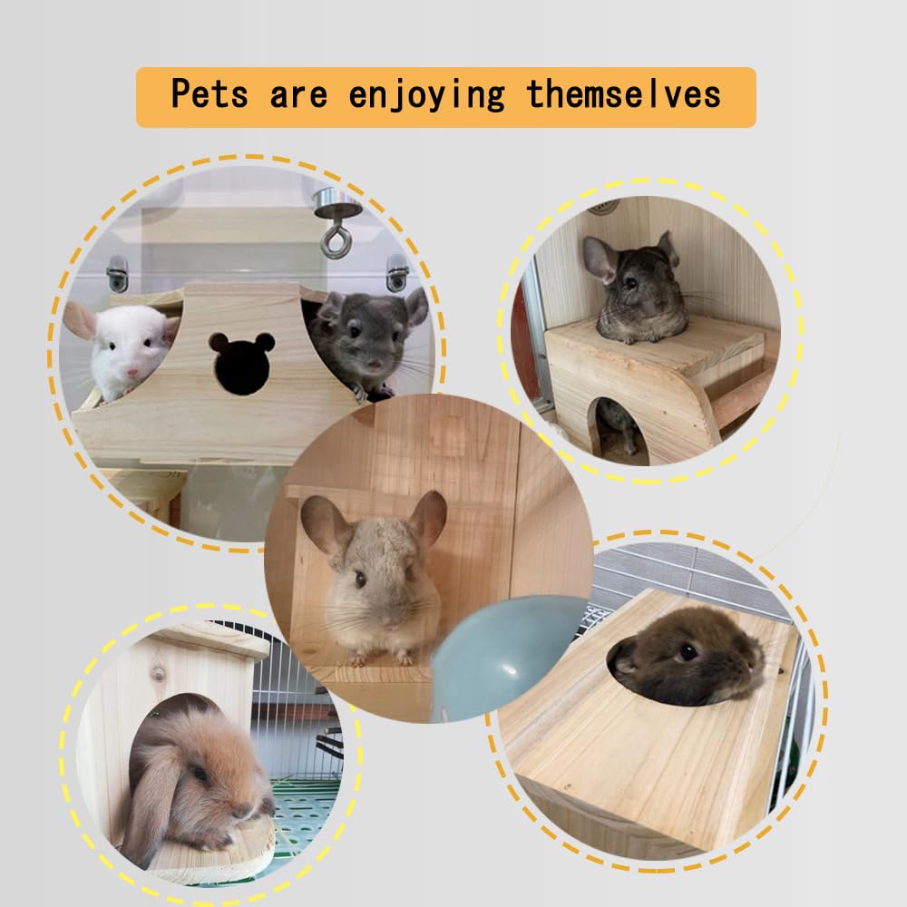 CHIIRAKU Chinchilla House – Natural Wooden Hideout, Safe & Durable, Unpainted, with Pegs for Teeth Grinding