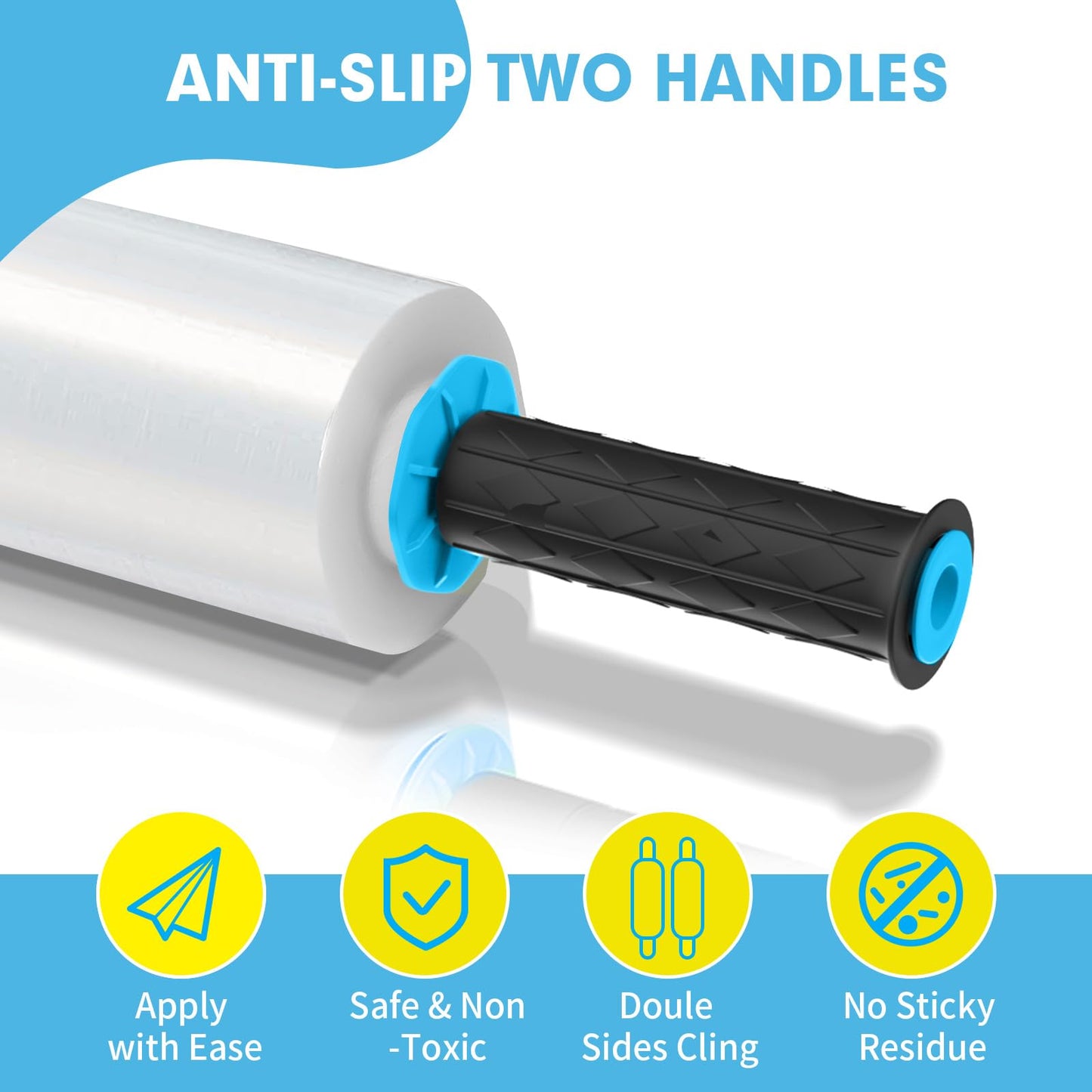PANDRI Stretch Film, 15" x 1200 Ft per Roll Stretch Wrap Clear Shrink Wrap with Handles, Plastic Wrap for Moving Pallet Wrap, 4 Pack, 60 Gauge, 2 Handles