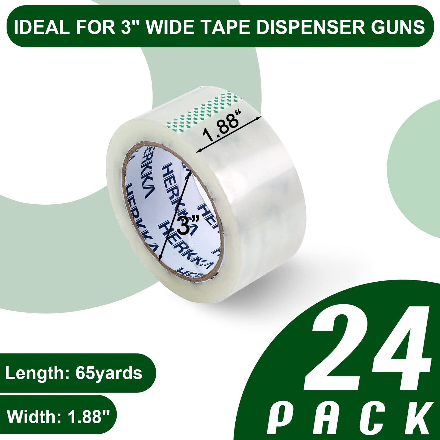 Clear Packing Tape, HERKKA 24 Rolls Heavy Duty Packaging Tape for Shipping Packaging Moving Sealing, Thicker Clear Packing Tape, 1.88 inches Wide, 65 Yards Per Roll, 1560 Total Yards